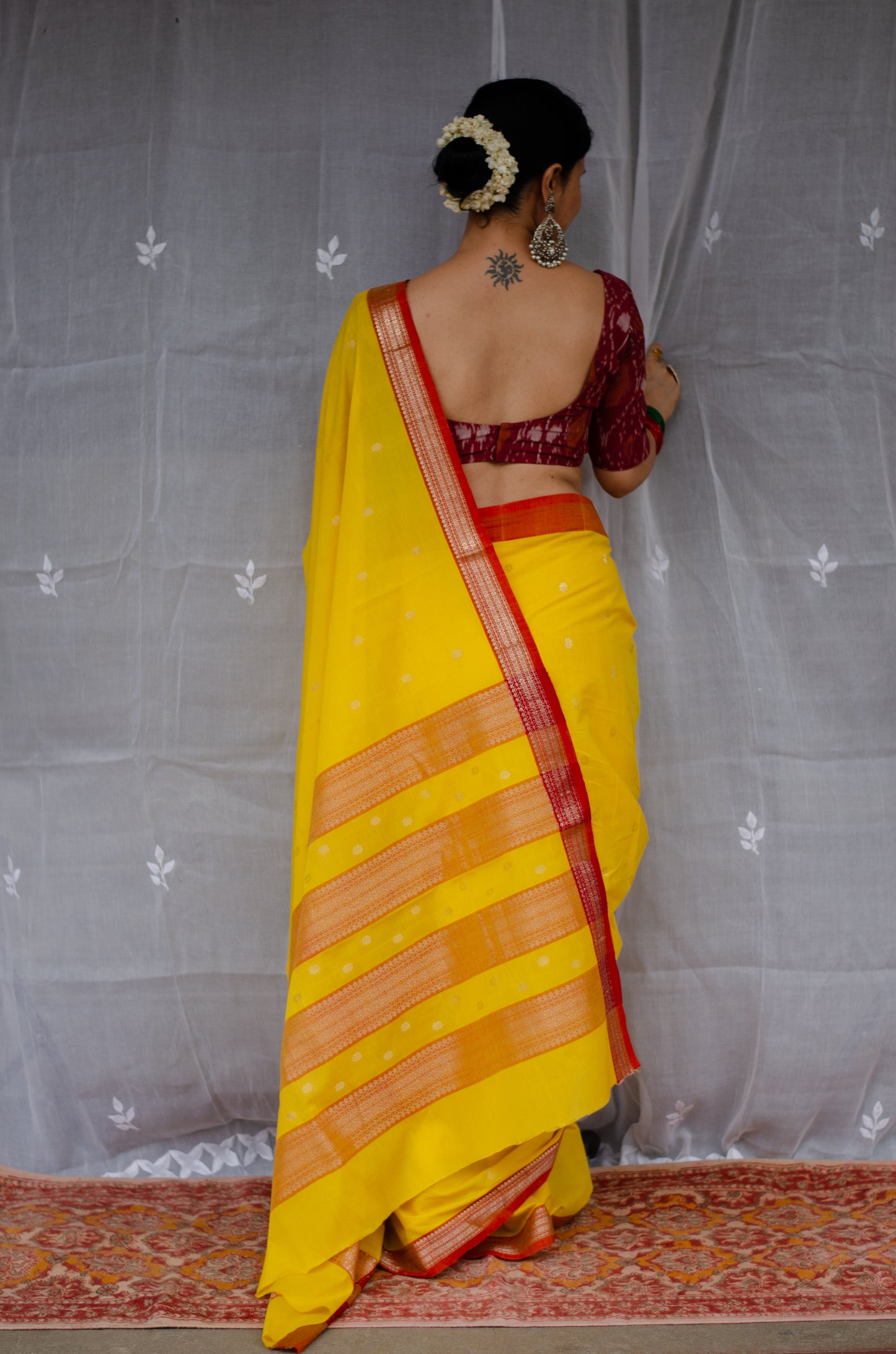 Double Woven handloom Traditional Indori Bootis Muslin Chanderi Saree.