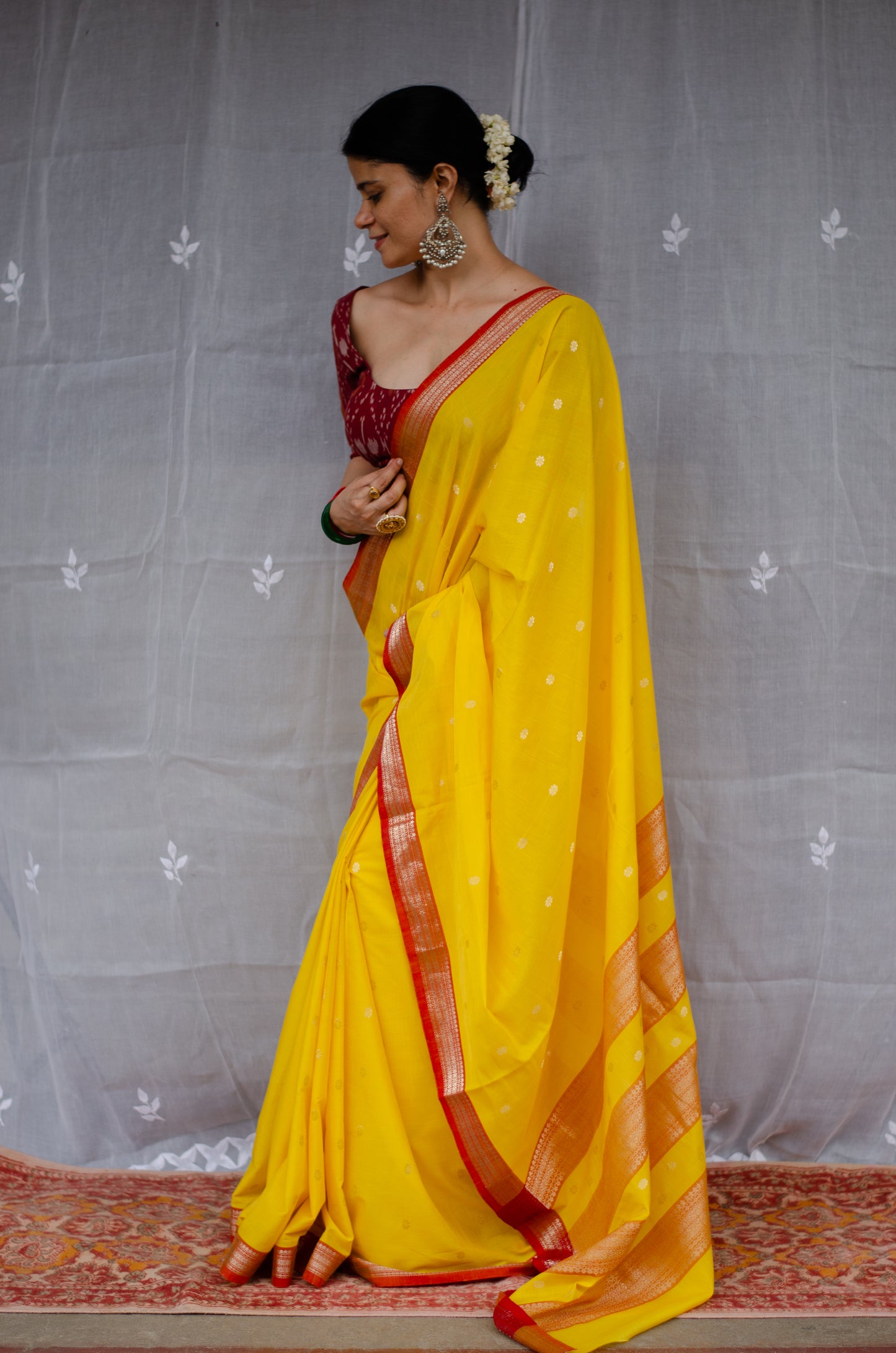 Double Woven handloom Traditional Indori Bootis Muslin Chanderi Saree.