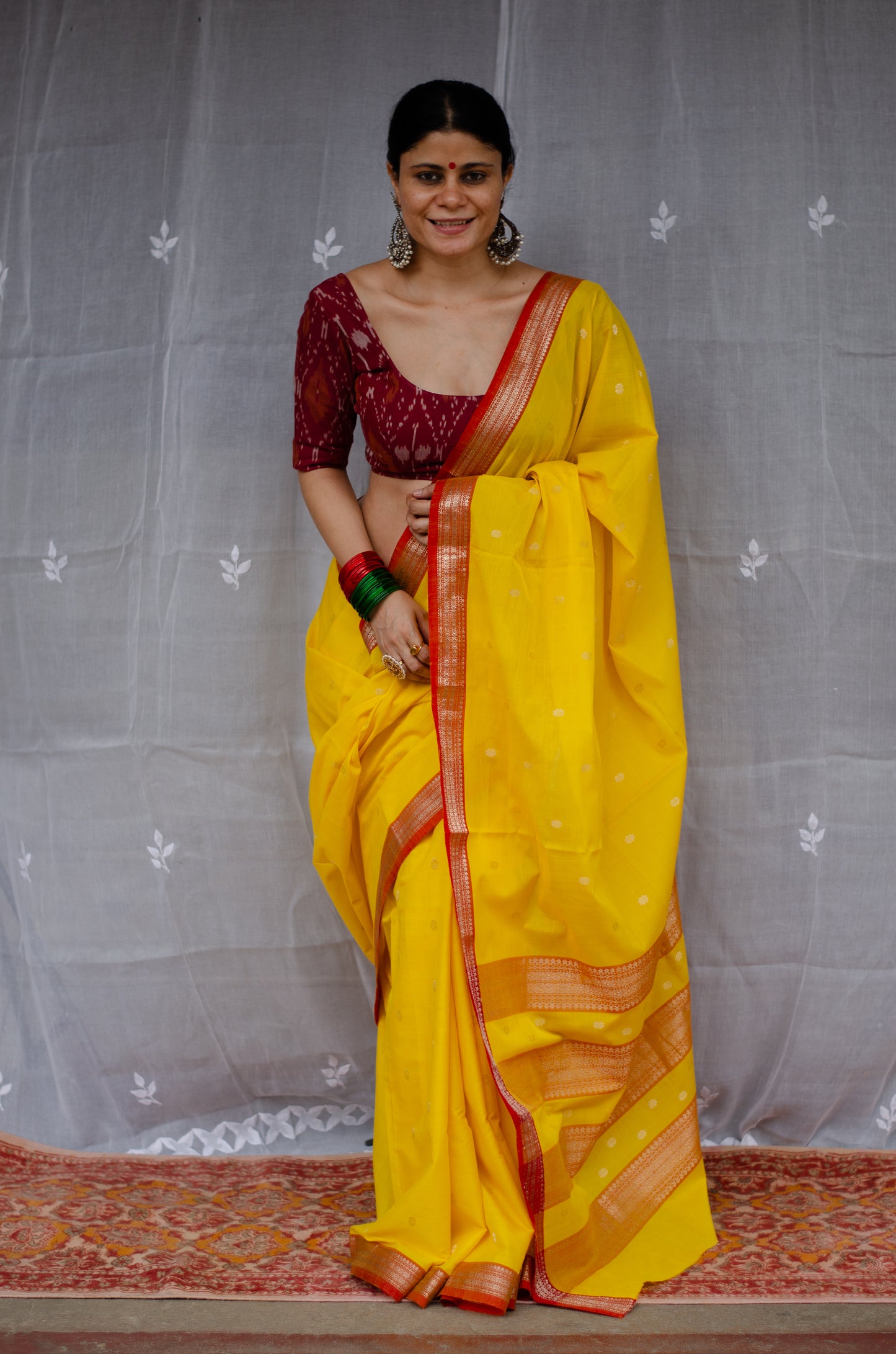 Double Woven handloom Traditional Indori Bootis Muslin Chanderi Saree.
