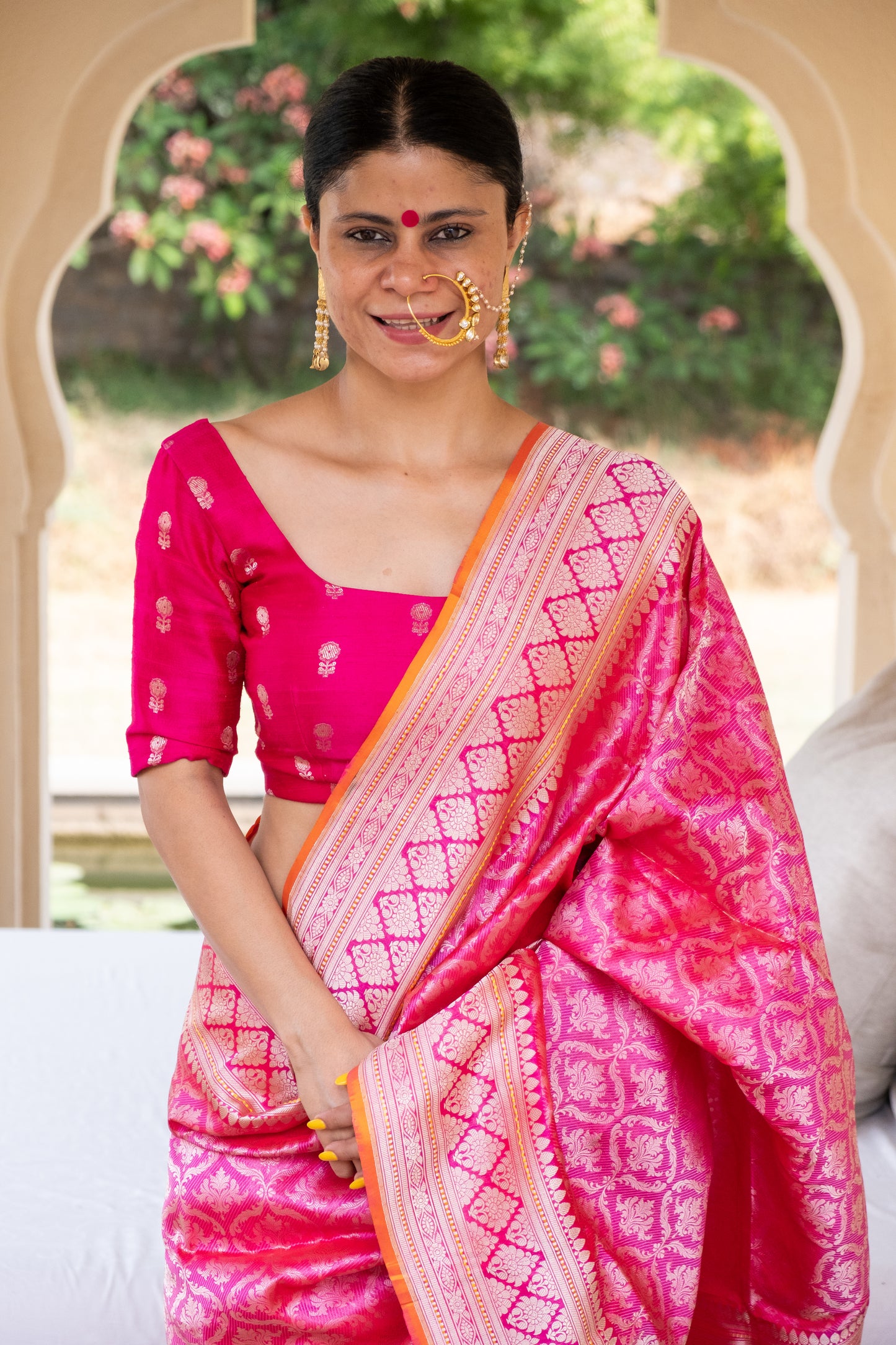 Rani Pink Handwoven Kadwa Katan Silk Banarasi Saree