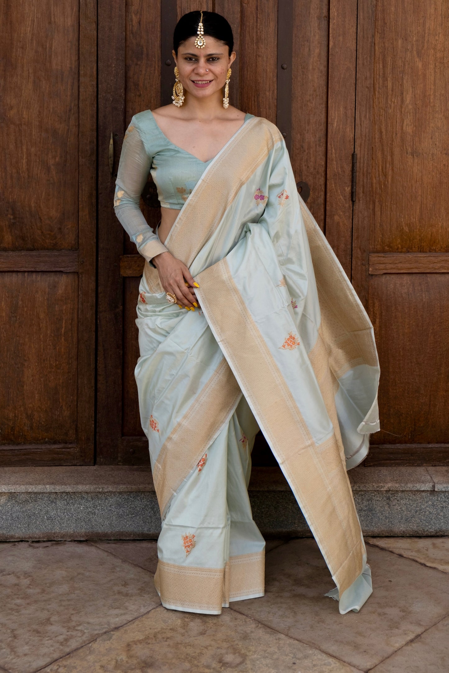 Light Sage Green Colour Handwoven Kadwa Katan Silk Banarasi Saree
