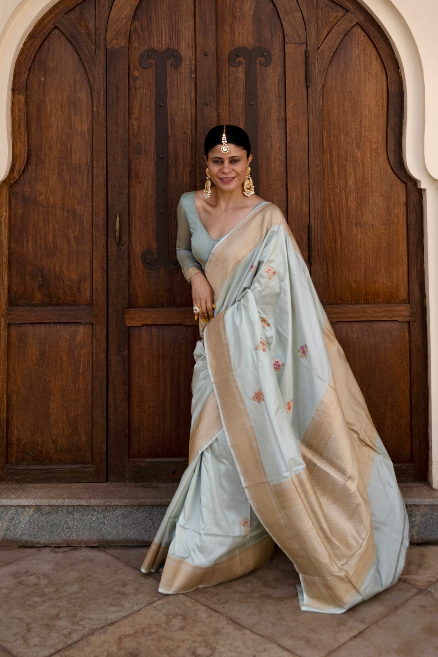 Light Sage Green Colour Handwoven Kadwa Katan Silk Banarasi Saree