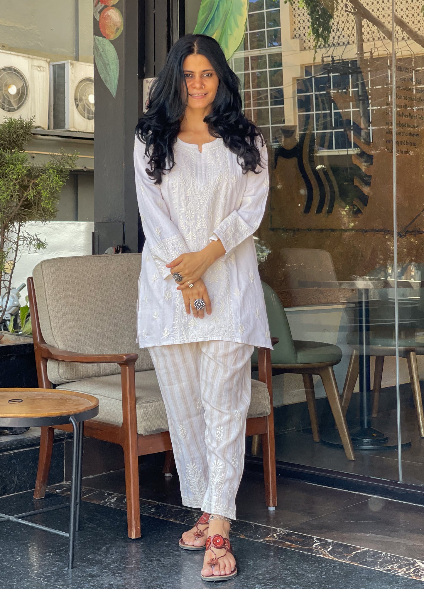 Handembroidered Chikankari Linen Co -Ord Set