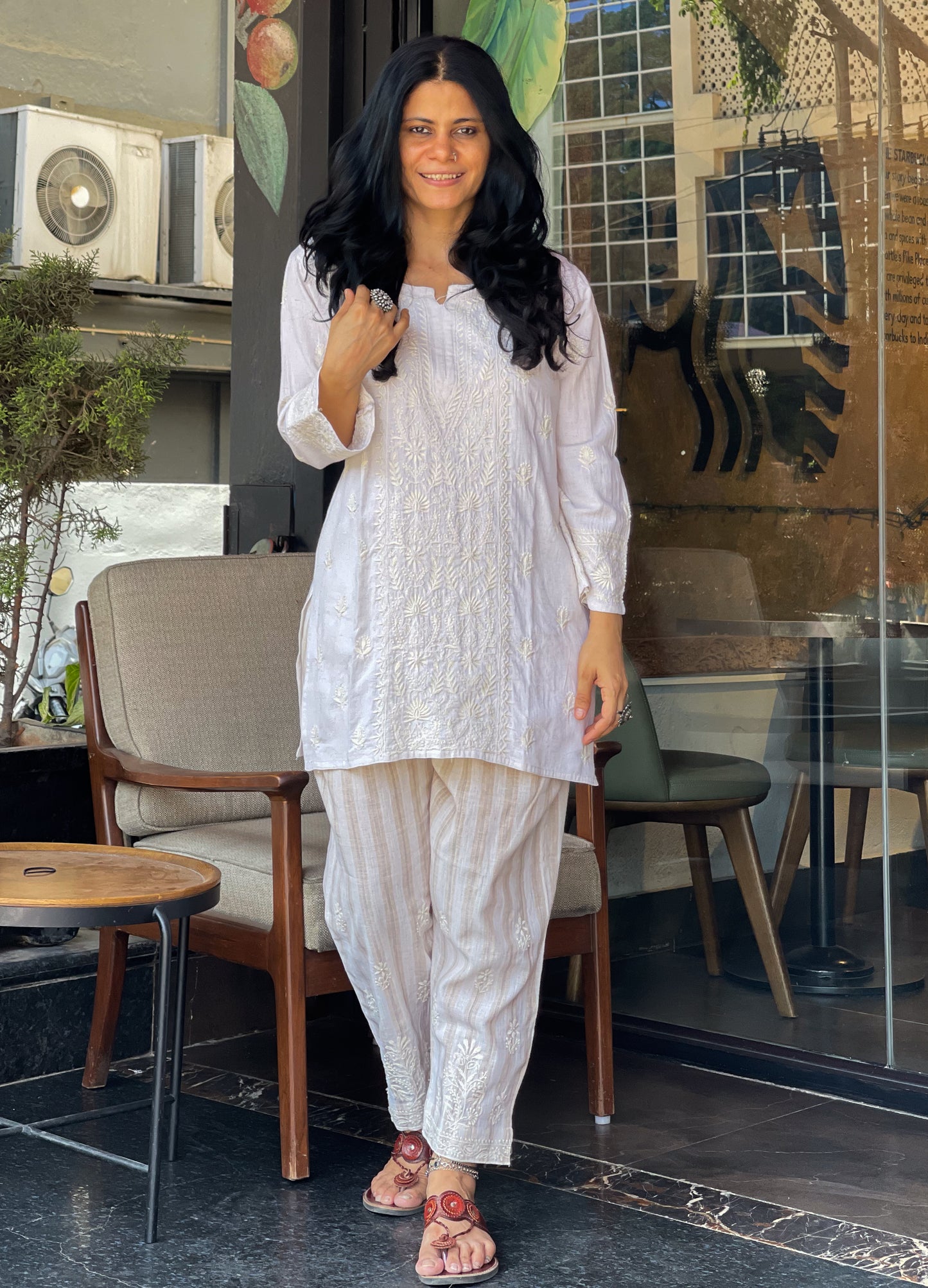Handembroidered Chikankari Linen Co -Ord Set