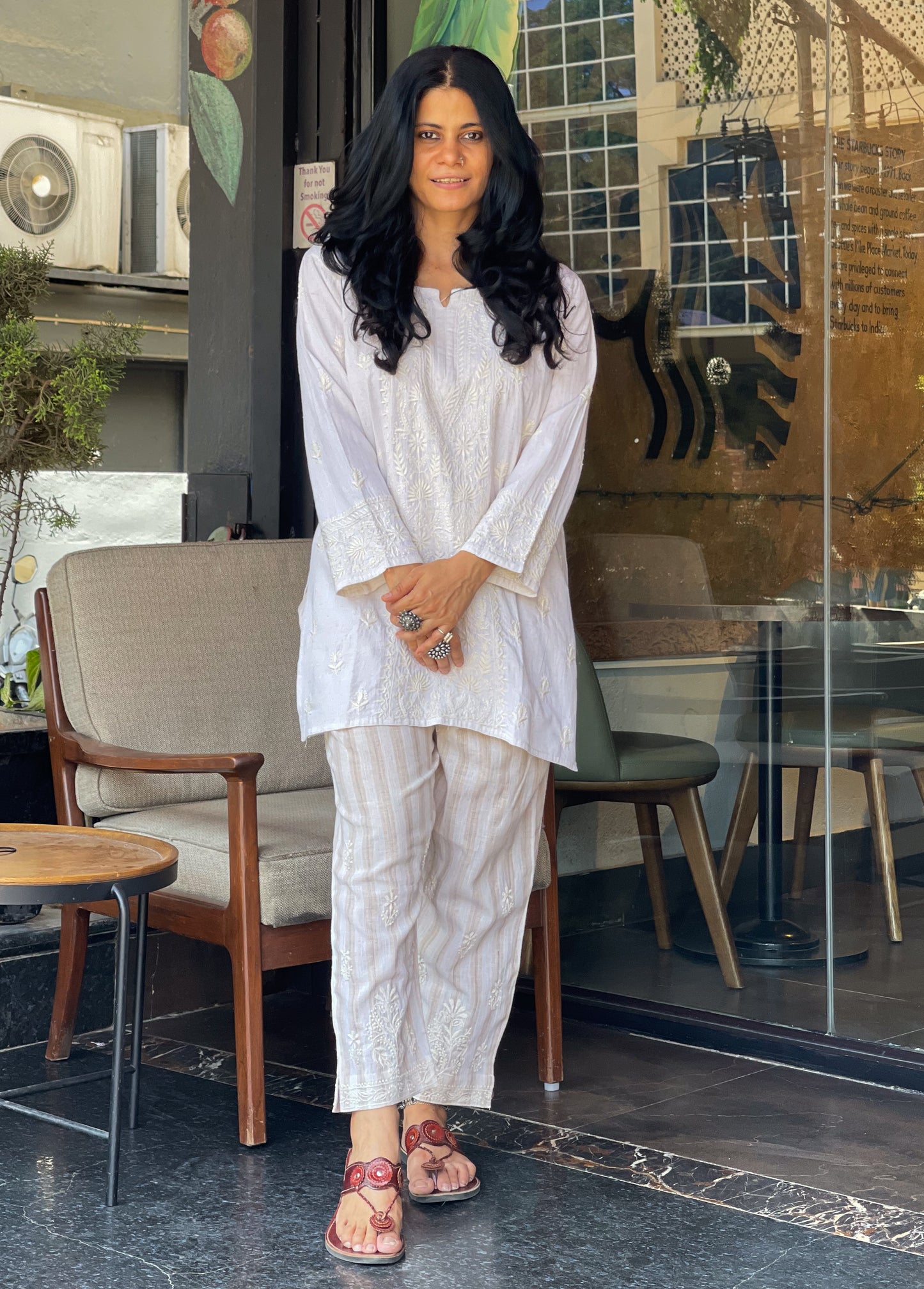 Handembroidered Chikankari Linen Co -Ord Set