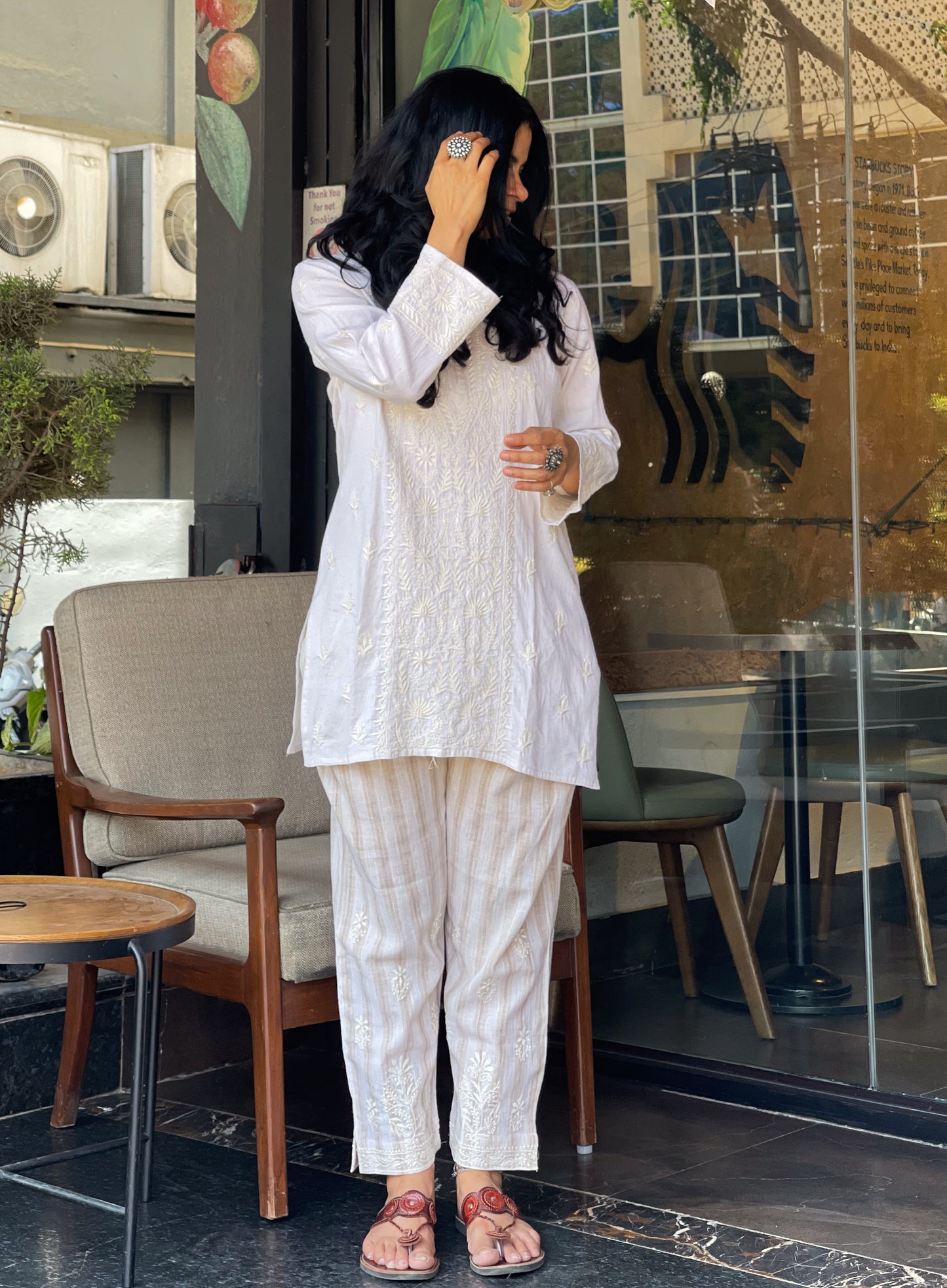 Handembroidered Chikankari Linen Co -Ord Set