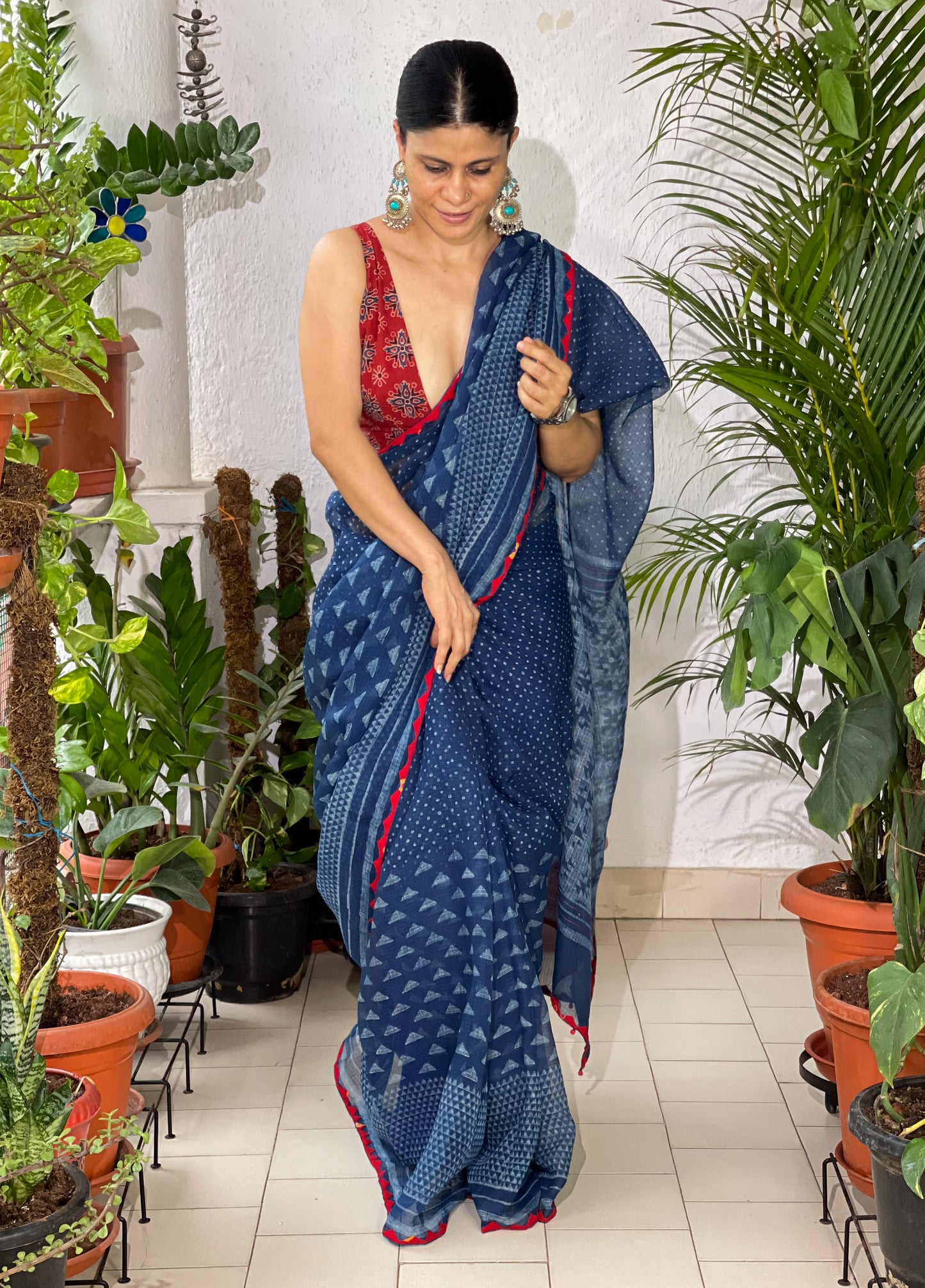Handloom & handblock printed chanderi silk cotton kurta with kota silk dupatta