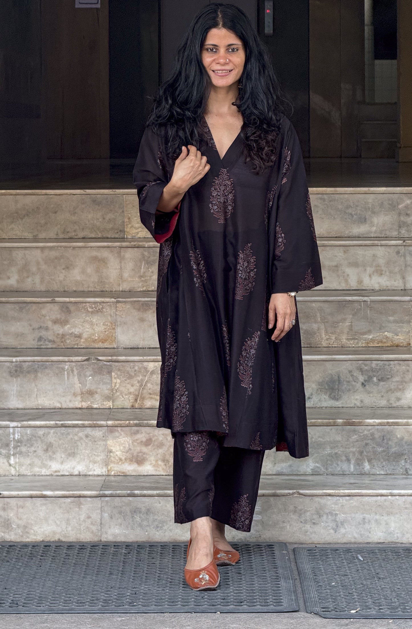 Handblock Printed Natural Dyed Ajrakh Chanderi Silk Pant