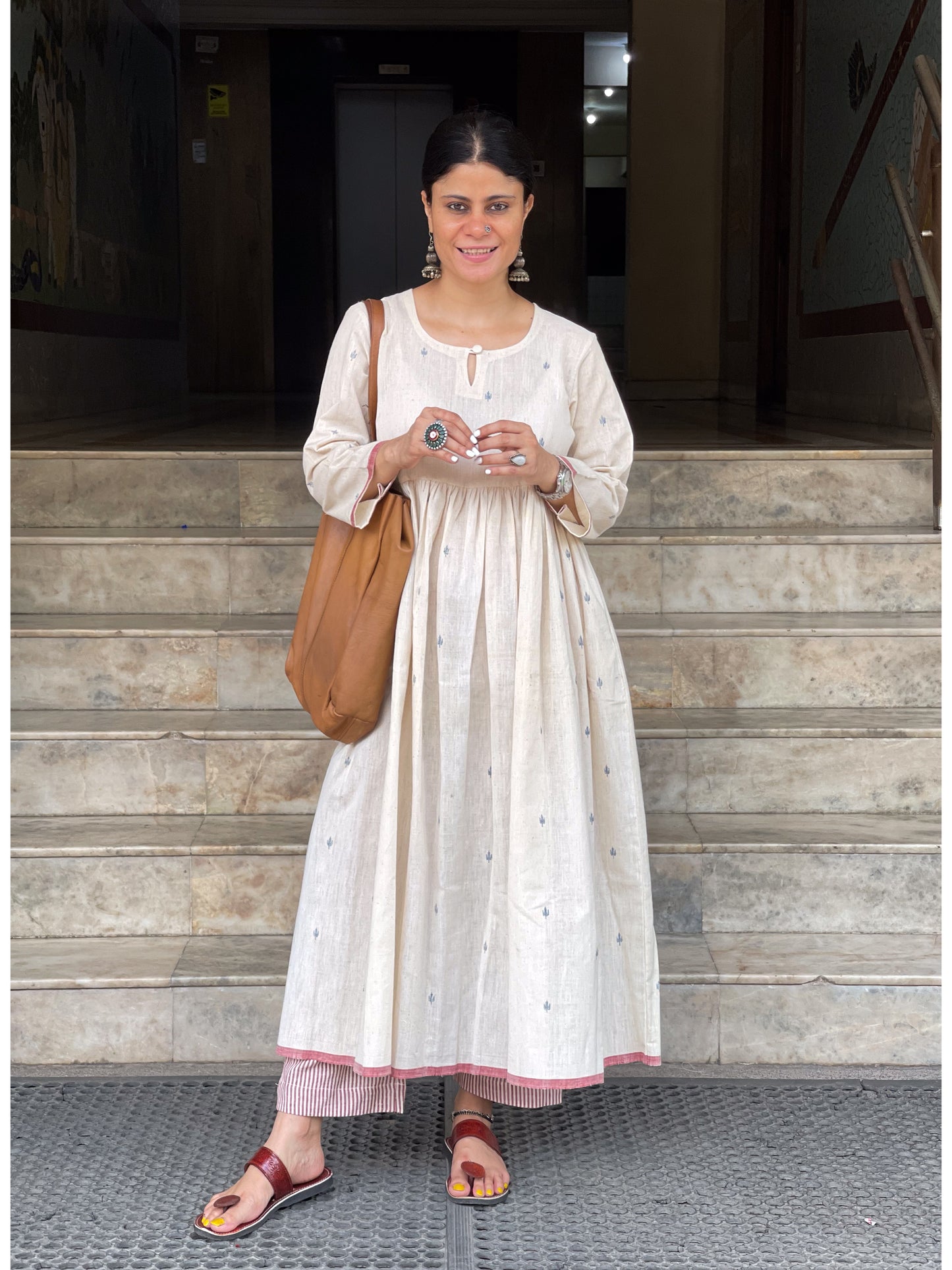 Natural Dyed Handwoven Jamdani cotton kalidar kurta
