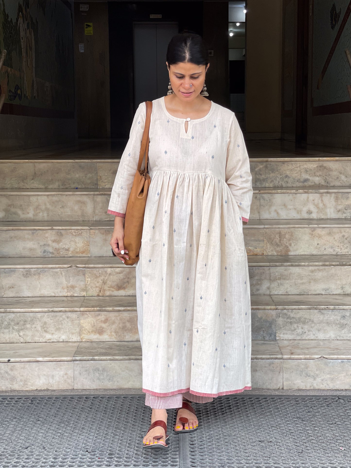 Natural Dyed Handwoven Jamdani cotton kalidar kurta