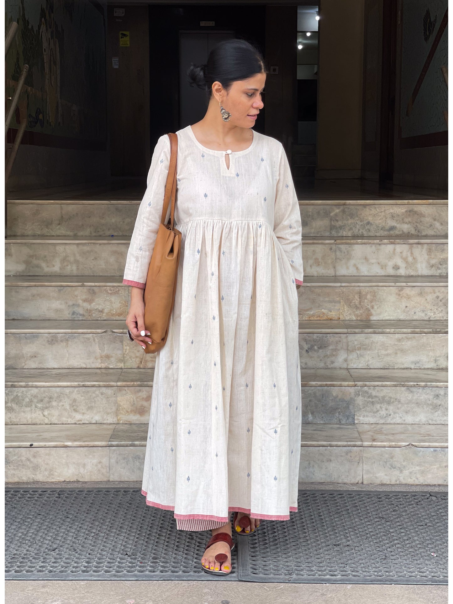 Natural Dyed Handwoven Jamdani cotton kalidar kurta