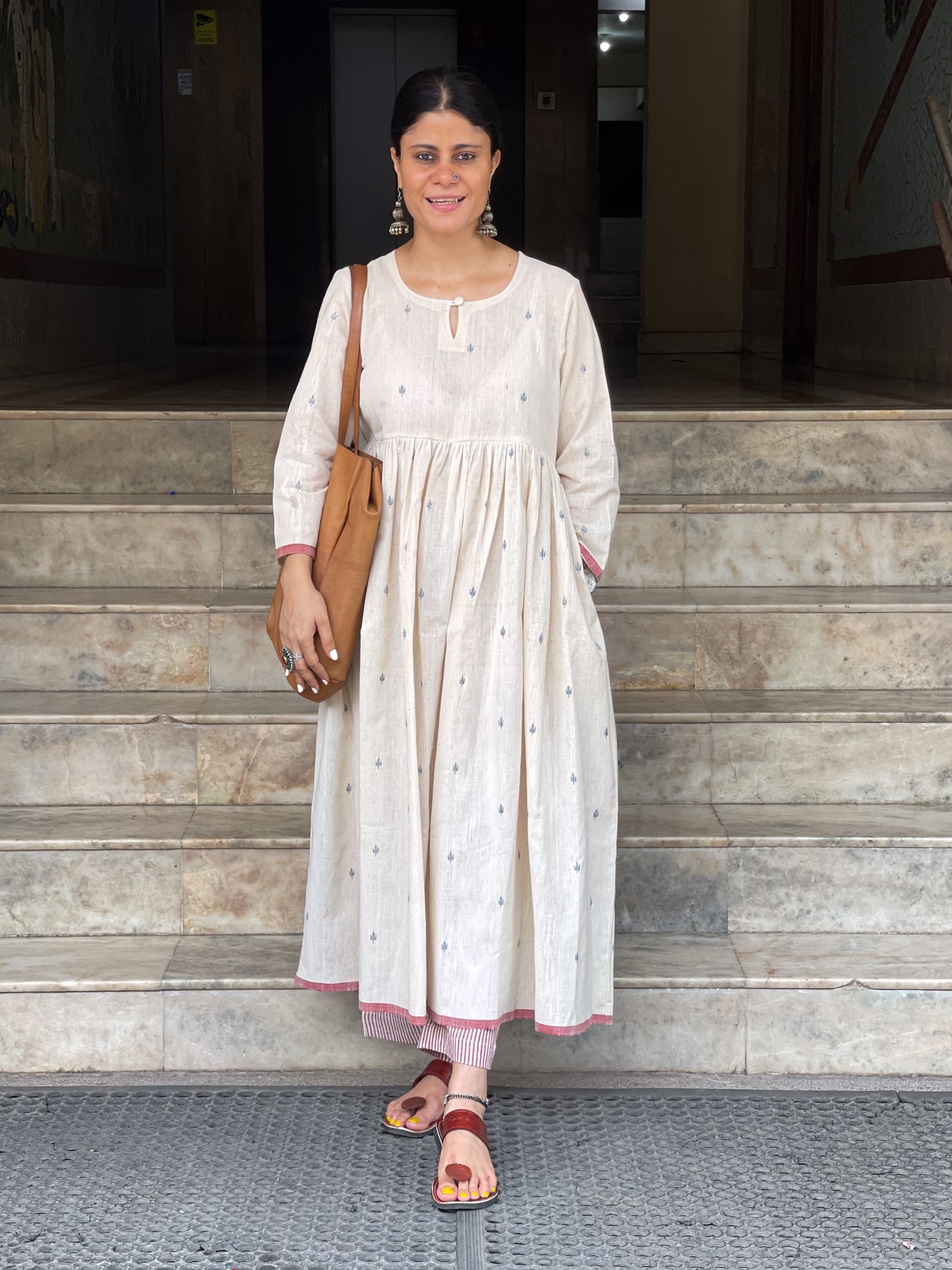 Natural Dyed Handwoven Jamdani cotton kalidar kurta