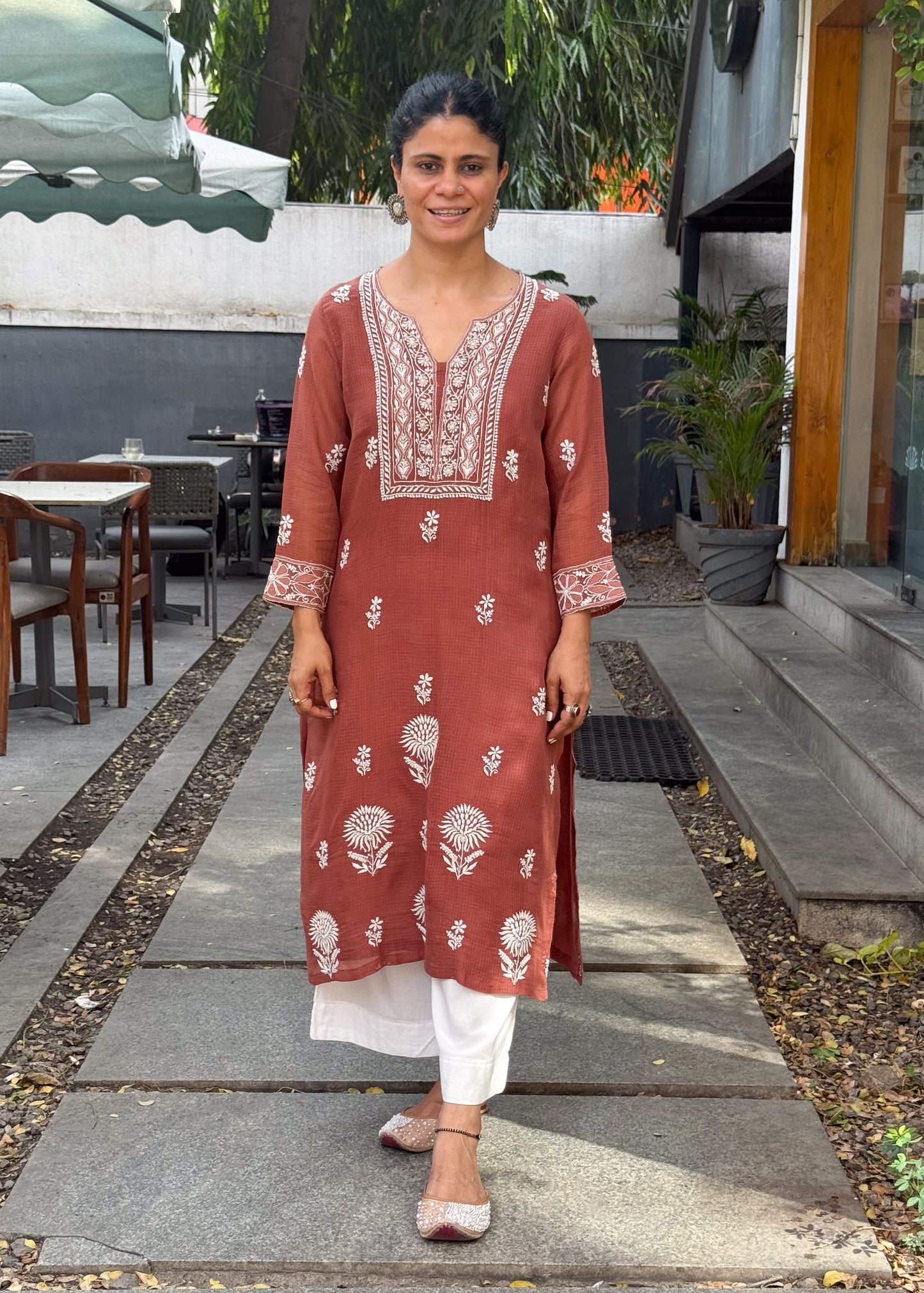 Handembroidered Chikankari Kota Doria Kurta