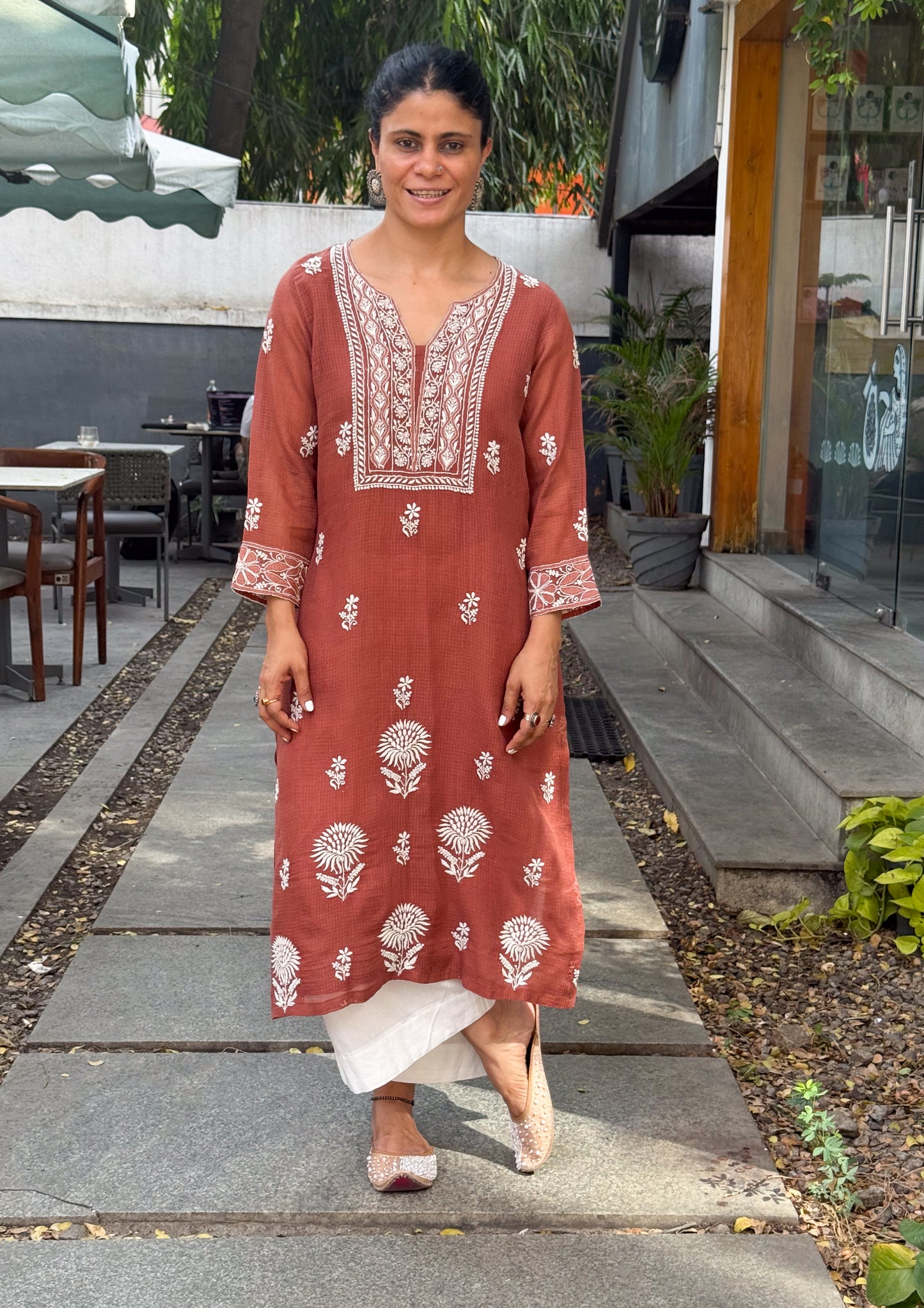Handembroidered Chikankari Kota Doria Kurta