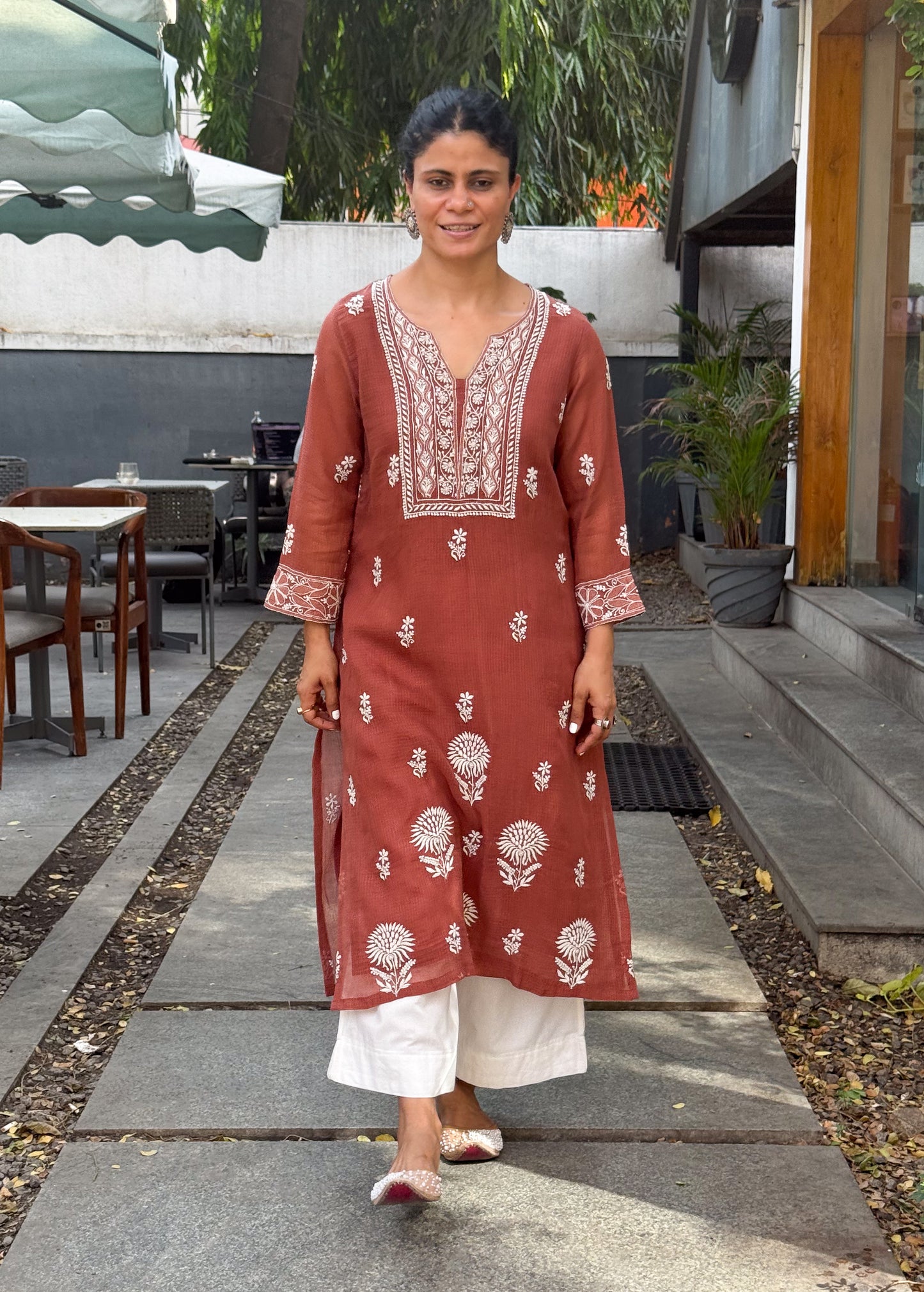 Handembroidered Chikankari Kota Doria Kurta