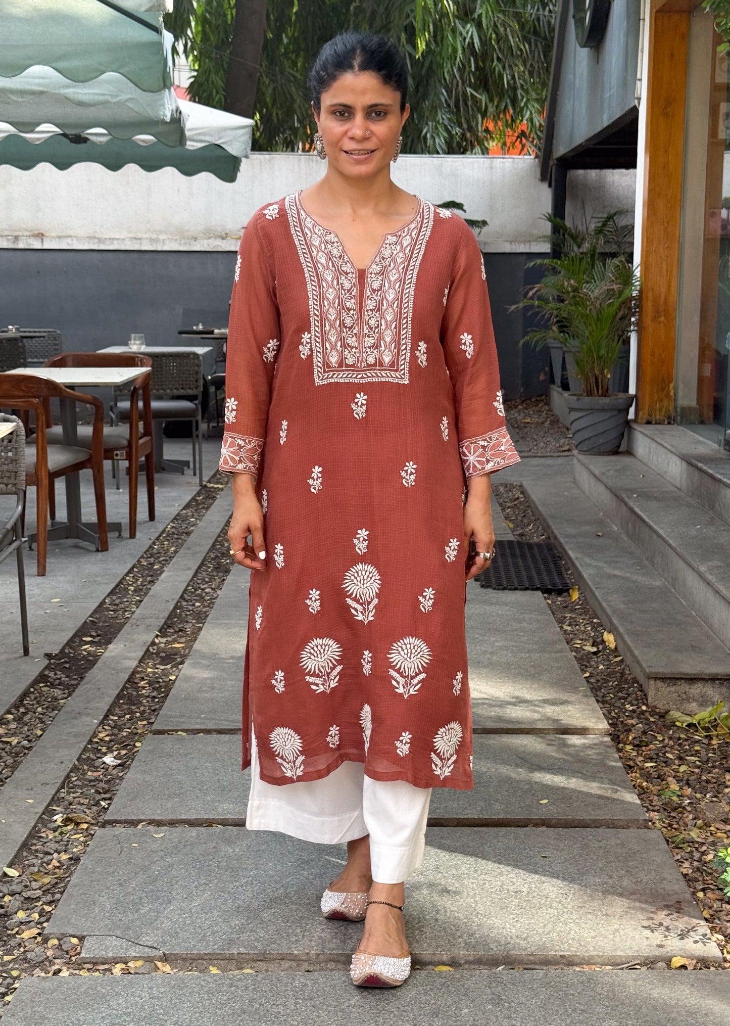 Handembroidered Chikankari Kota Doria Kurta