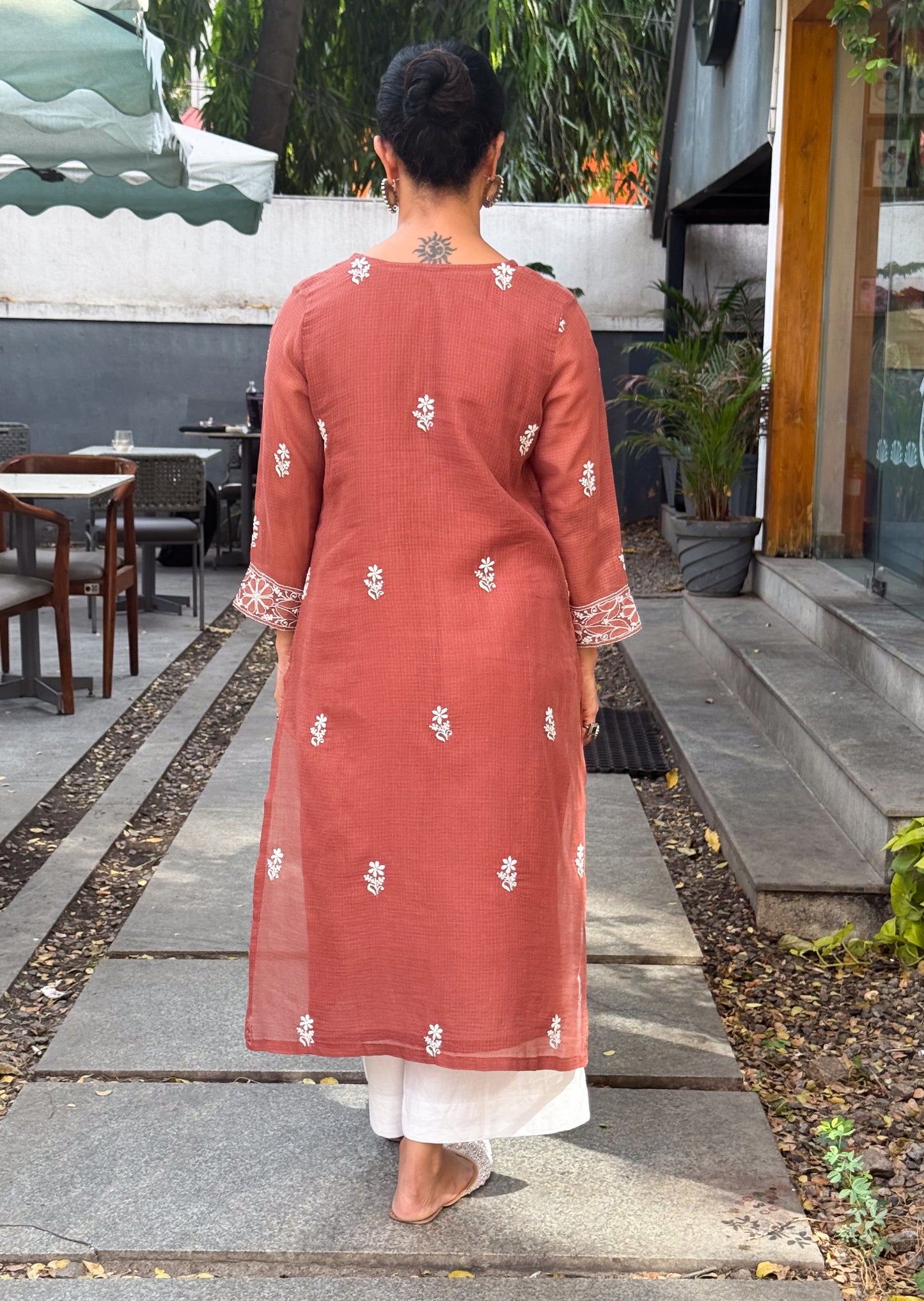 Handembroidered Chikankari Kota Doria Kurta