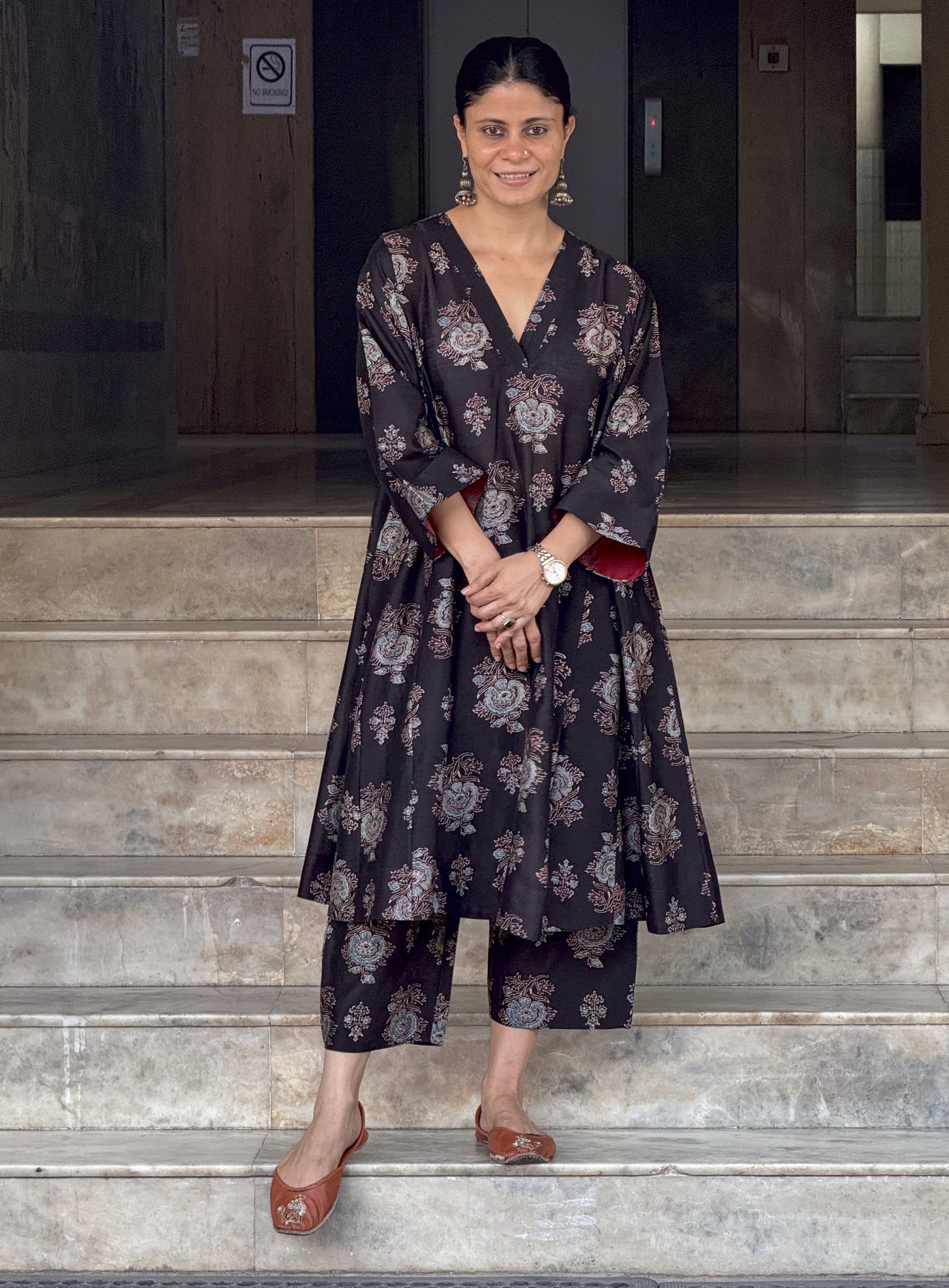 Handblock Printed Natural Dyed Ajrakh Chanderi Silk Pant