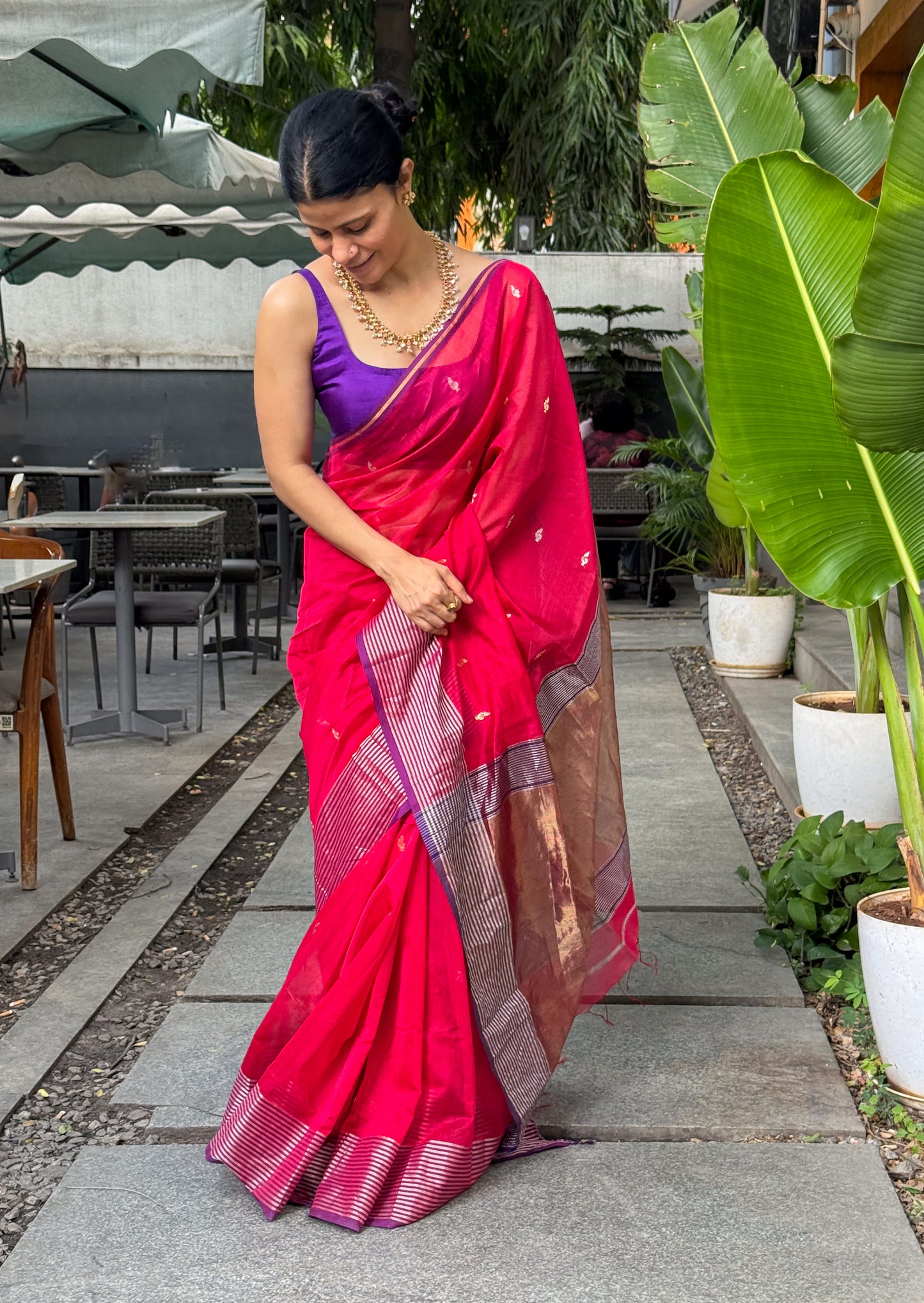 Handloom Maheshwari Cotton Silk Saree .