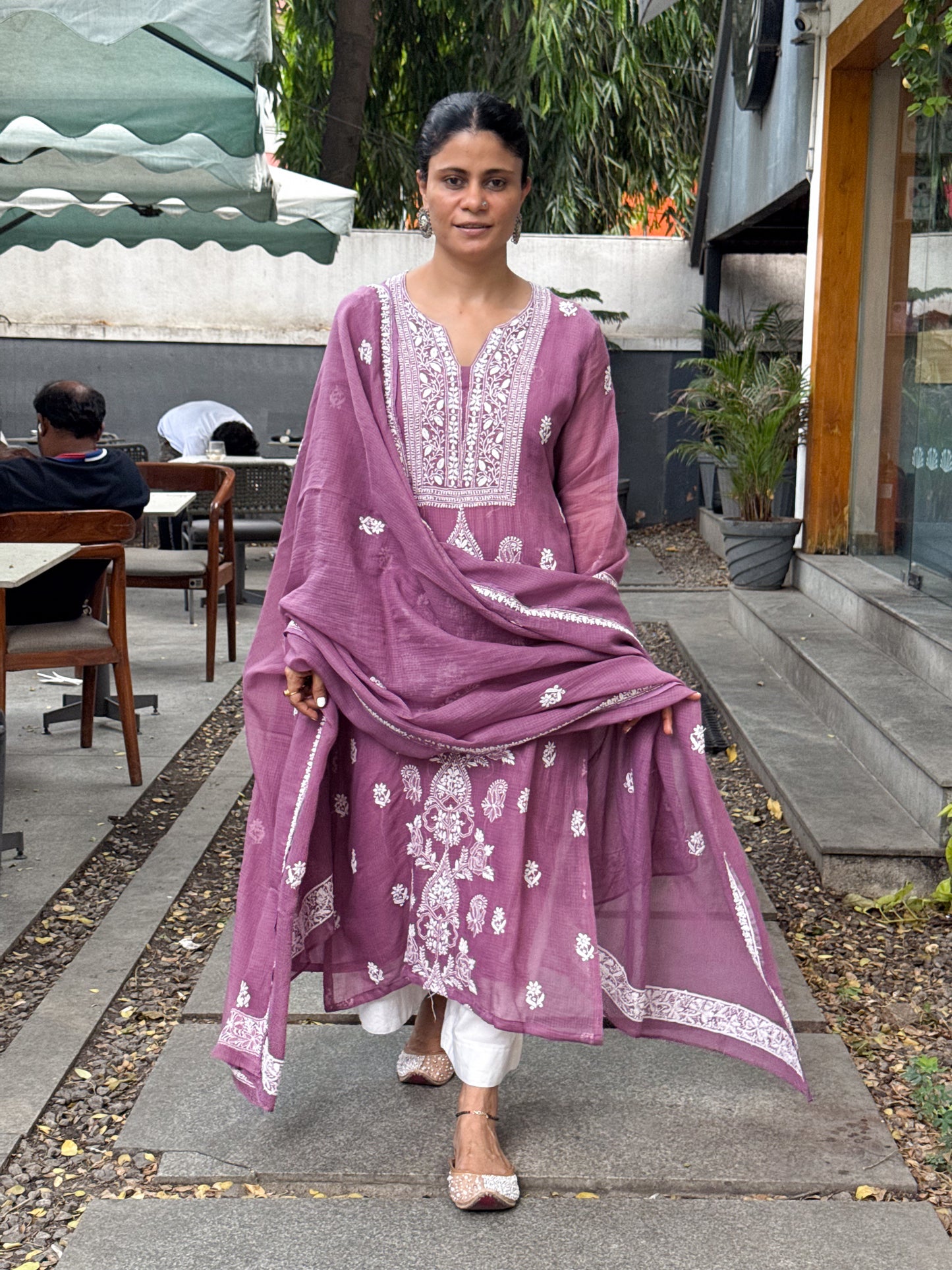 Handembroidered Chikankari Kota Doria With Dupatta