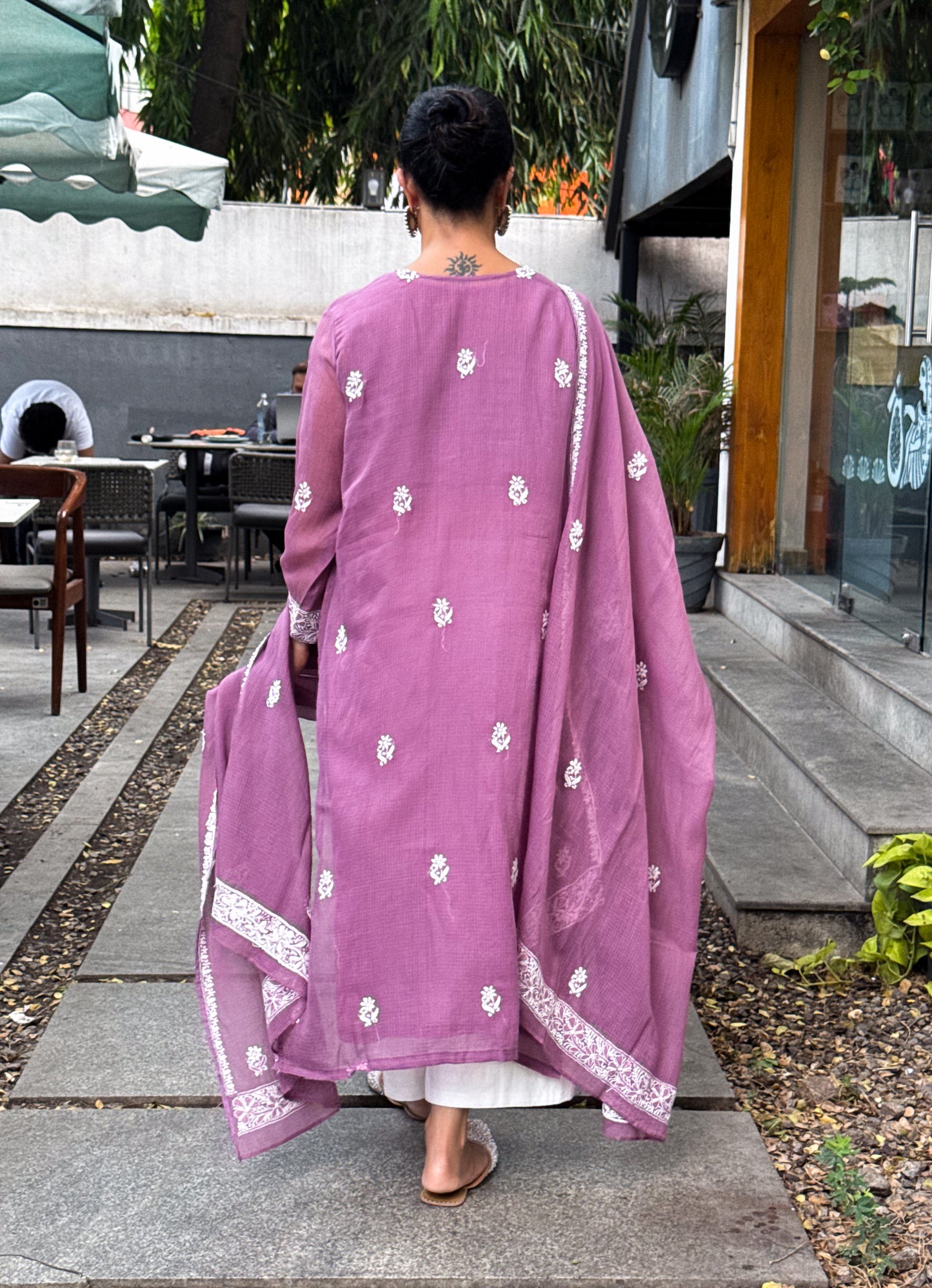 Handembroidered Chikankari Kota Doria With Dupatta
