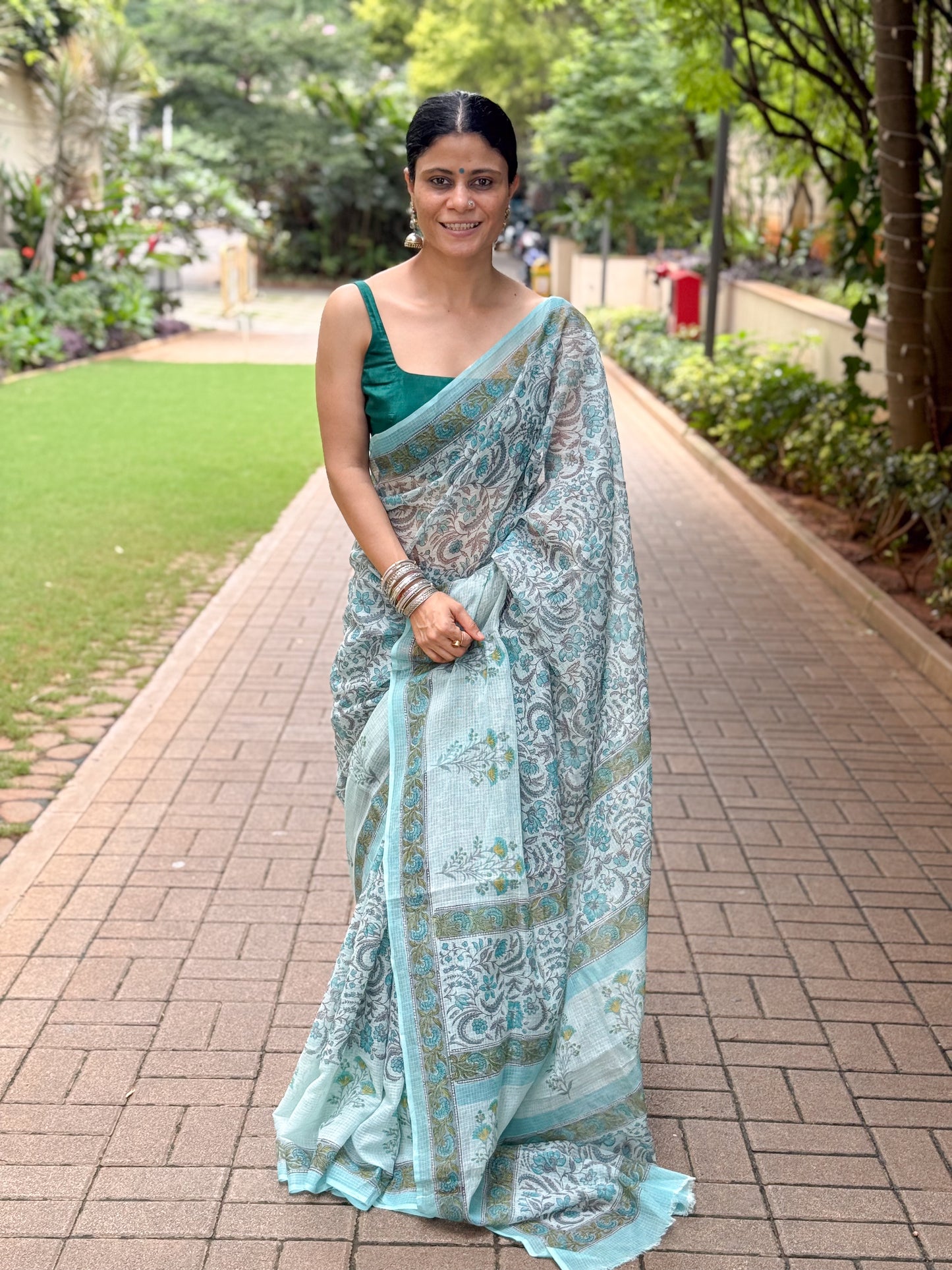 Hand block Printed Kota Doria Saree
