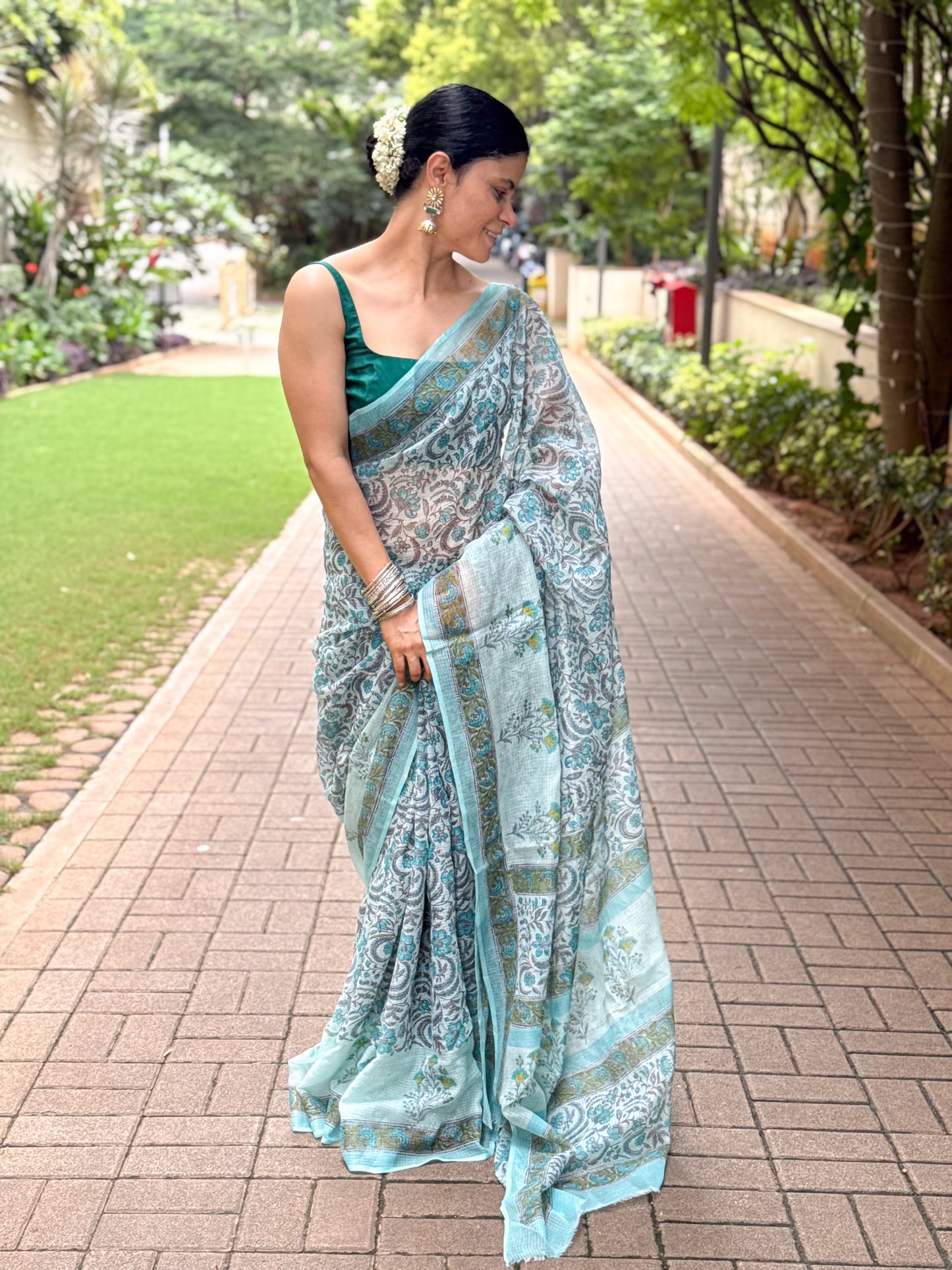 Hand block Printed Kota Doria Saree