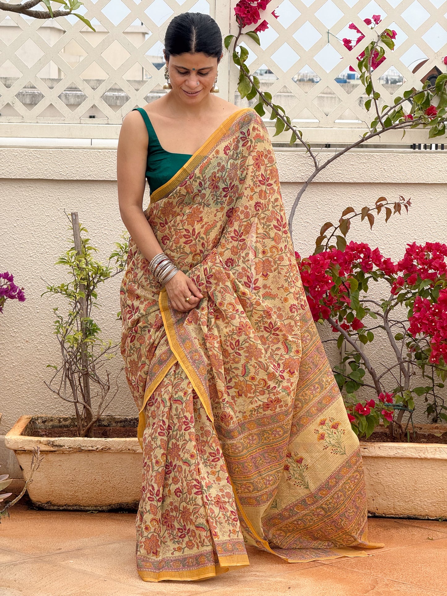 Hand block Printed Kota Doria Saree