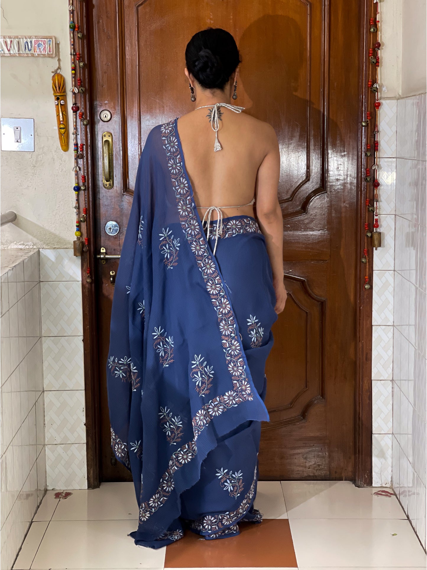 Handembroidered Chikanakri Pure Kota Doria Cotton Saree