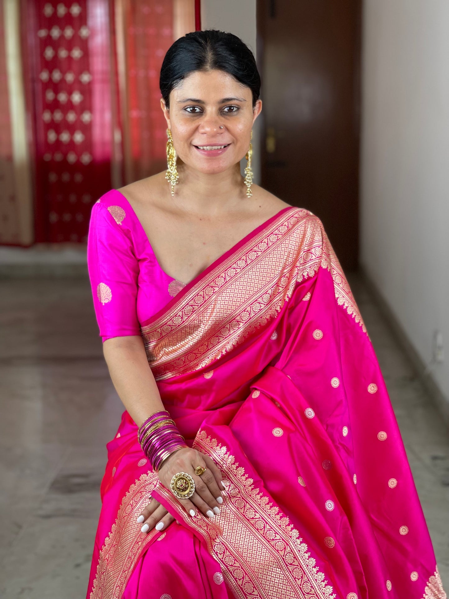 Rani Pink Colour Handwoven Banarasi Katan Silk Saree
