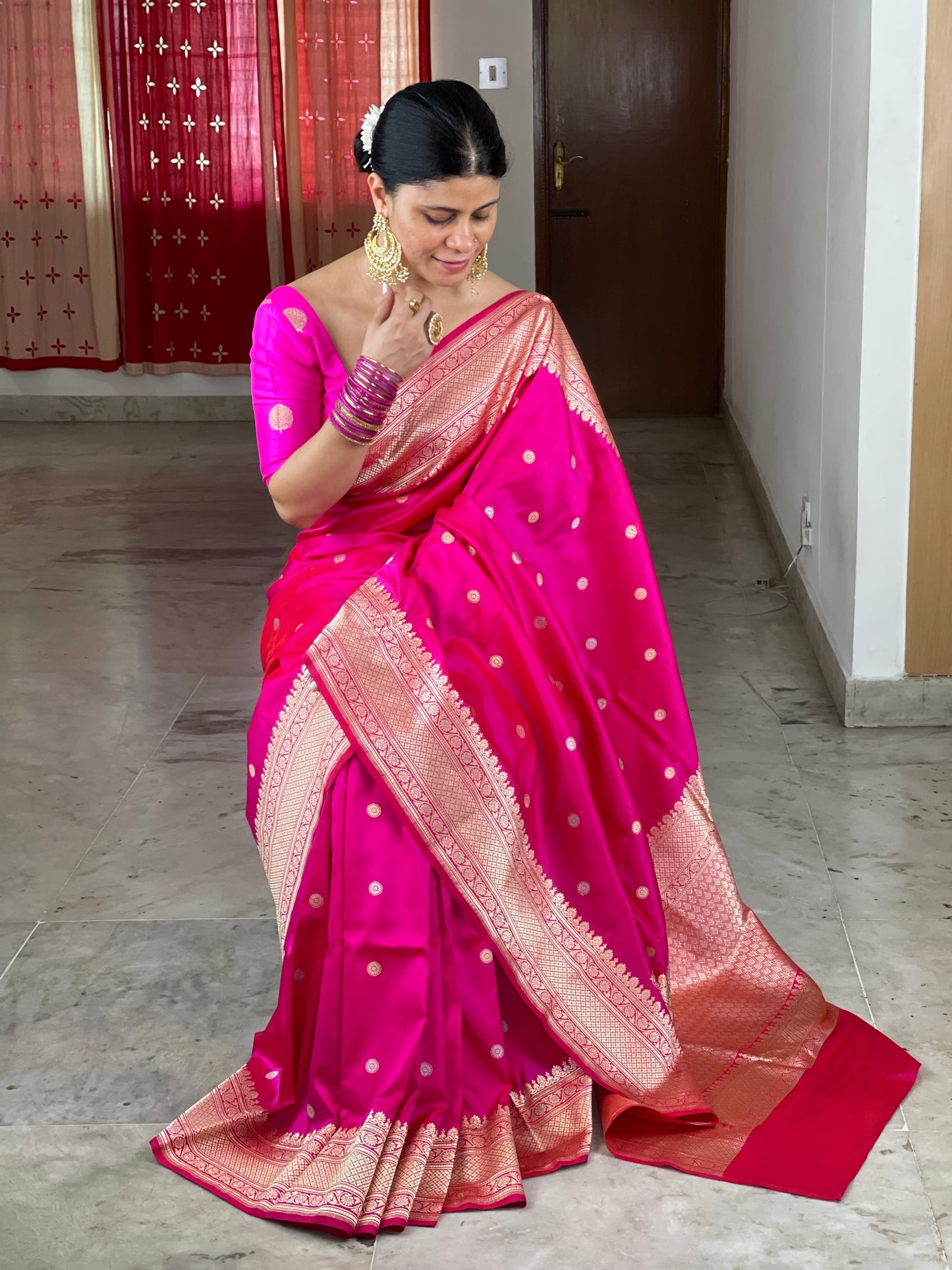 Rani Pink Colour Handwoven Banarasi Katan Silk Saree