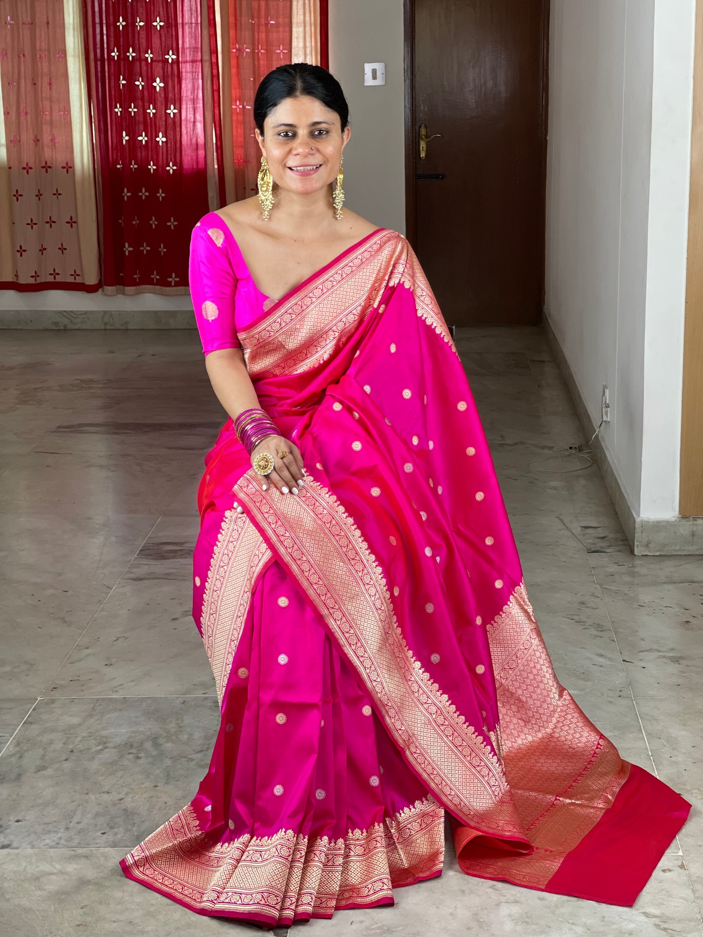 Rani Pink Colour Handwoven Banarasi Katan Silk Saree
