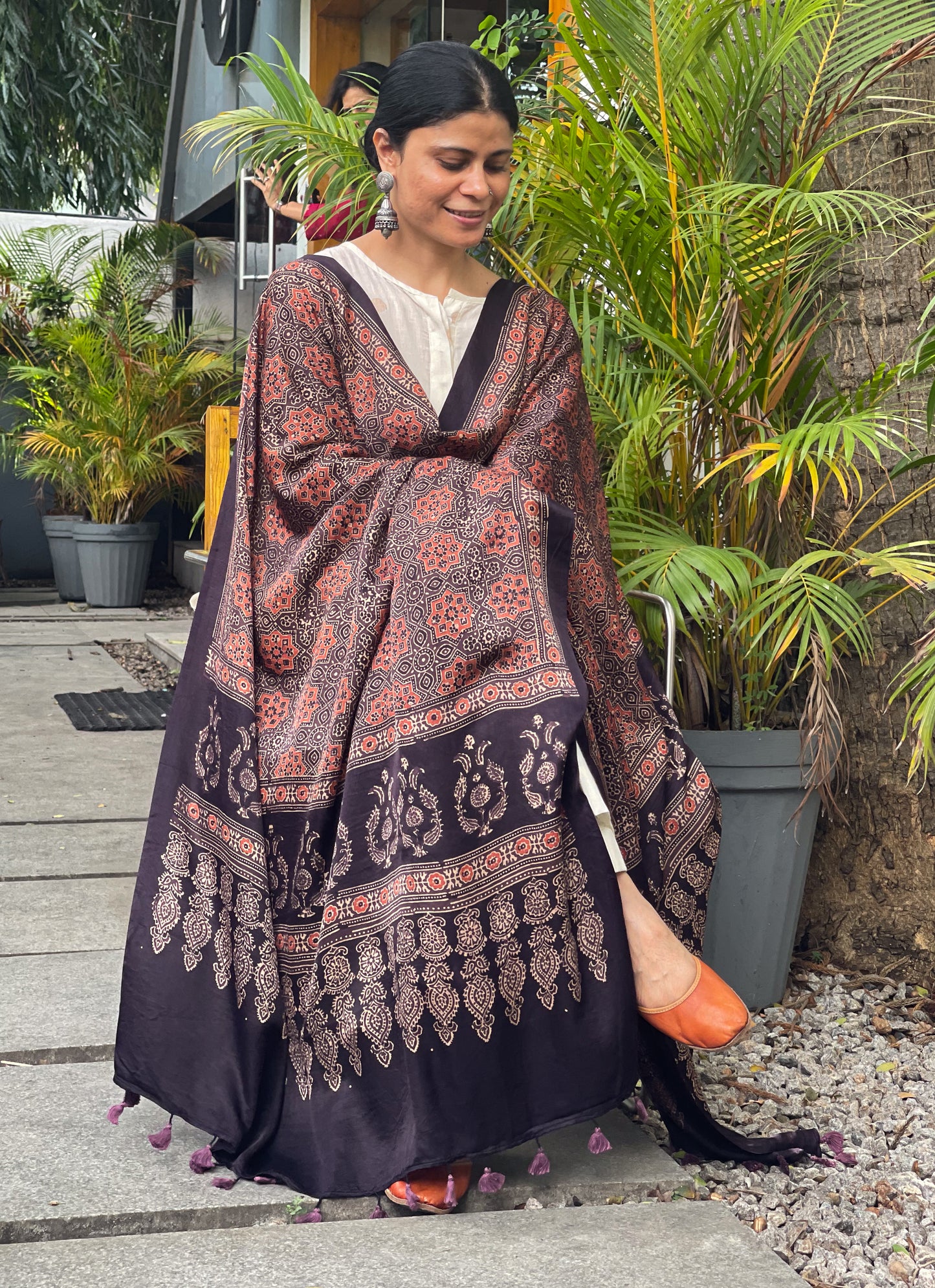 Natural Dyed Handblock Printed Ajrakh Gajji Silk Dupatta