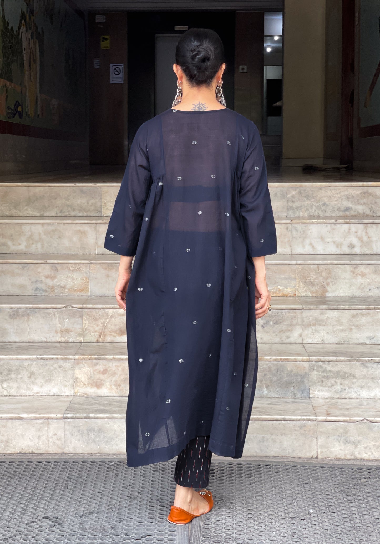 Handwoven Jamdani Muslin Kalidar Kurta With Lining