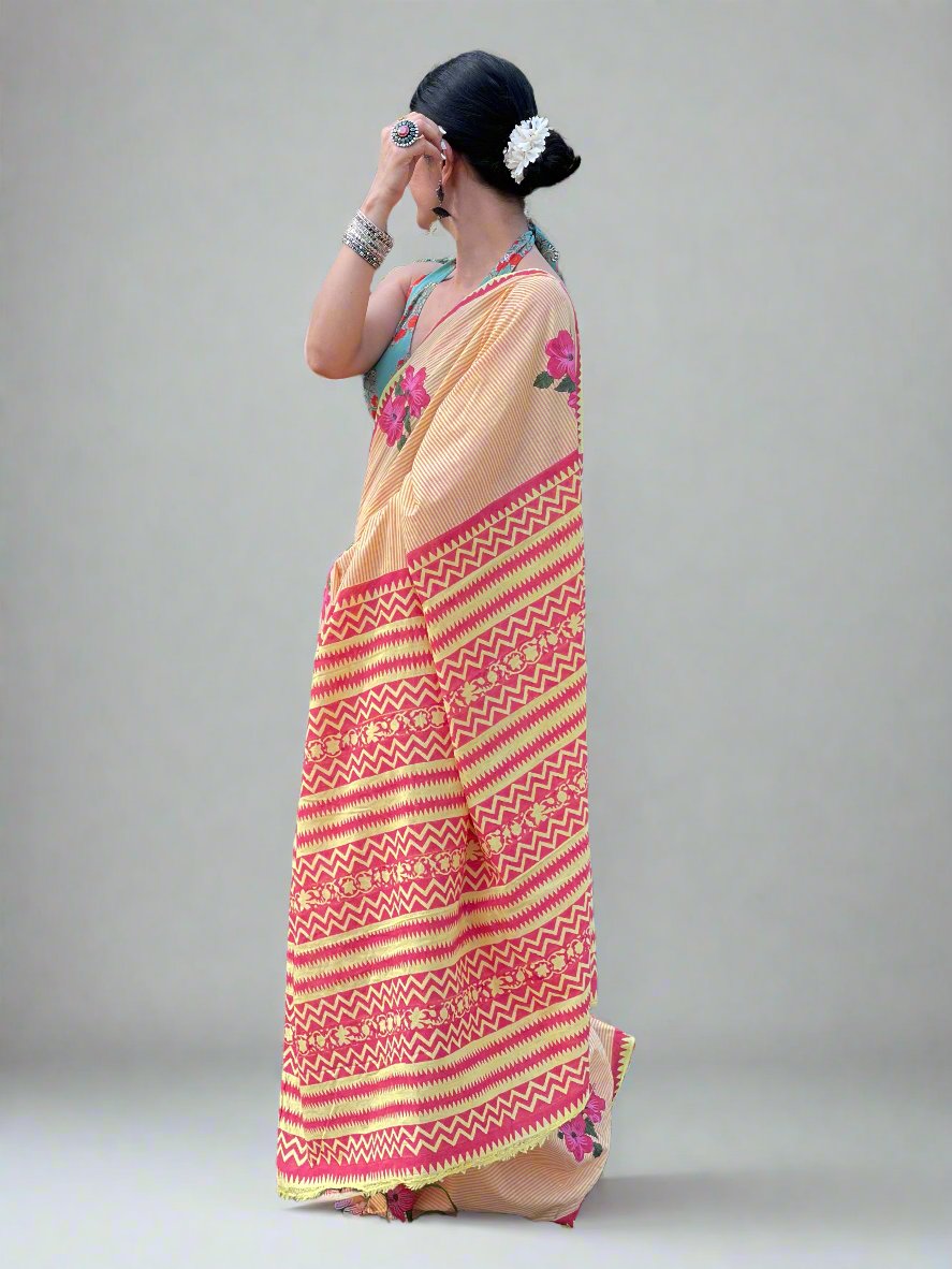 Handloom Cotton Sarees in handblock printed.