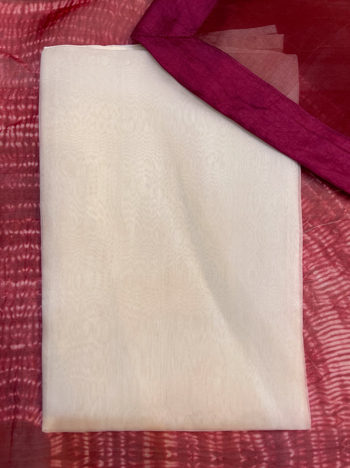 Handloom Organza Silk Saree in Handmade Arashi Shibori With Mulberry Silk Borders.