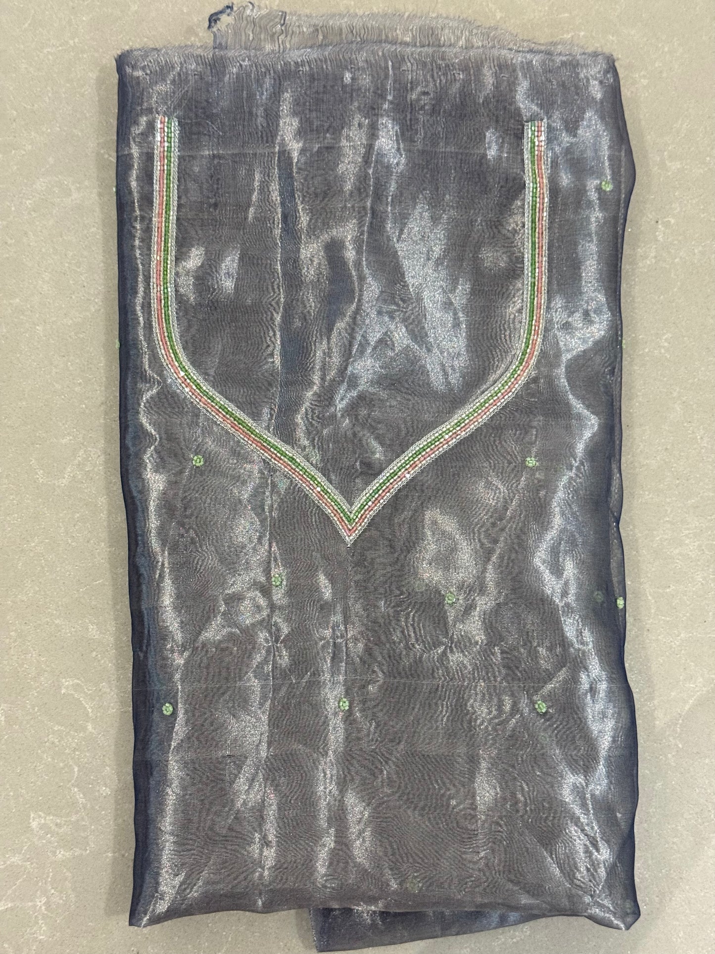 Zardozi & Beads Hand Embroidered Handloom Tissue Silk Saree.