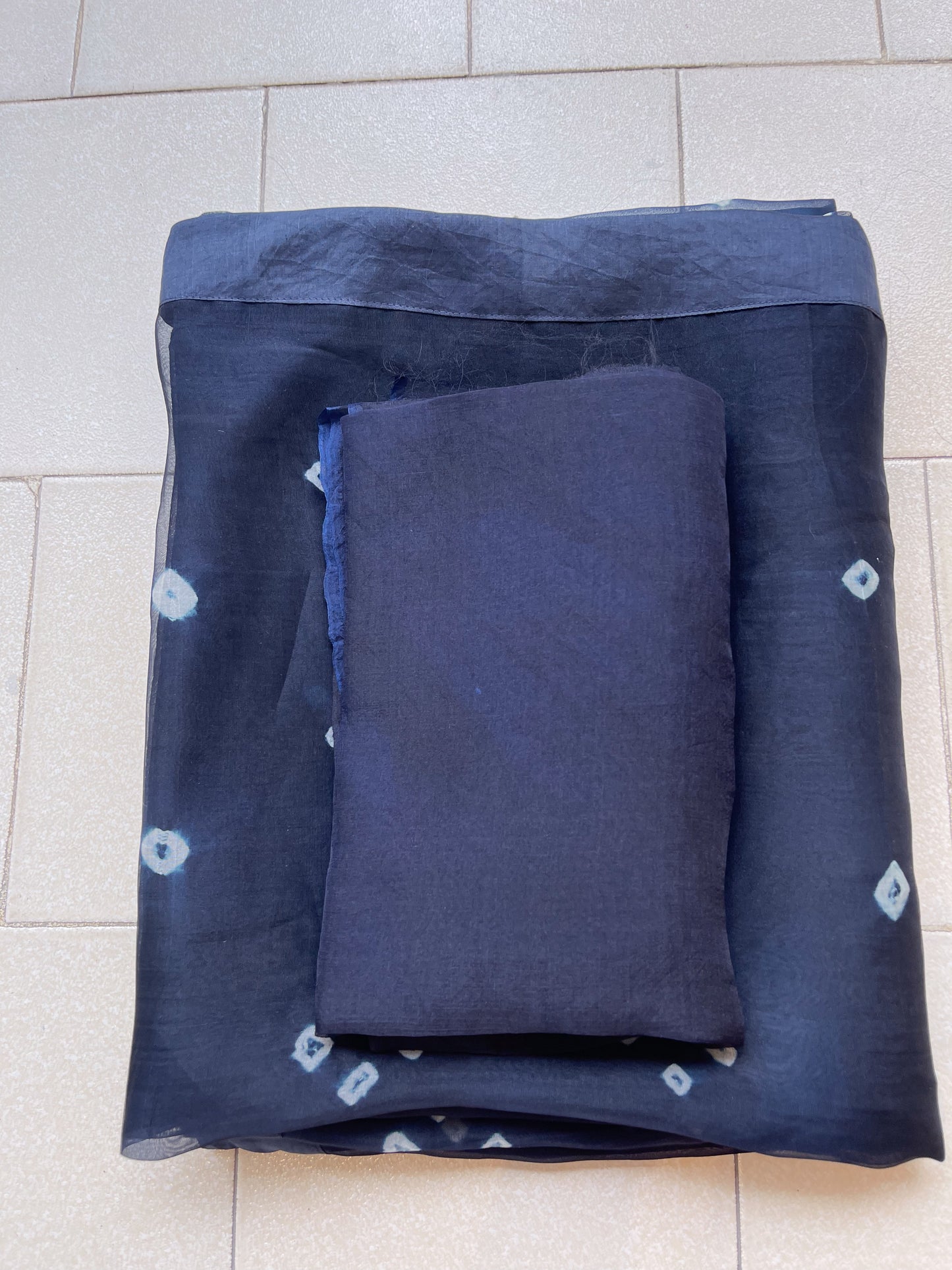 Handloom Organza Silk Saree in Handmade Kumo Shibori With Mulberry Silk Borders.