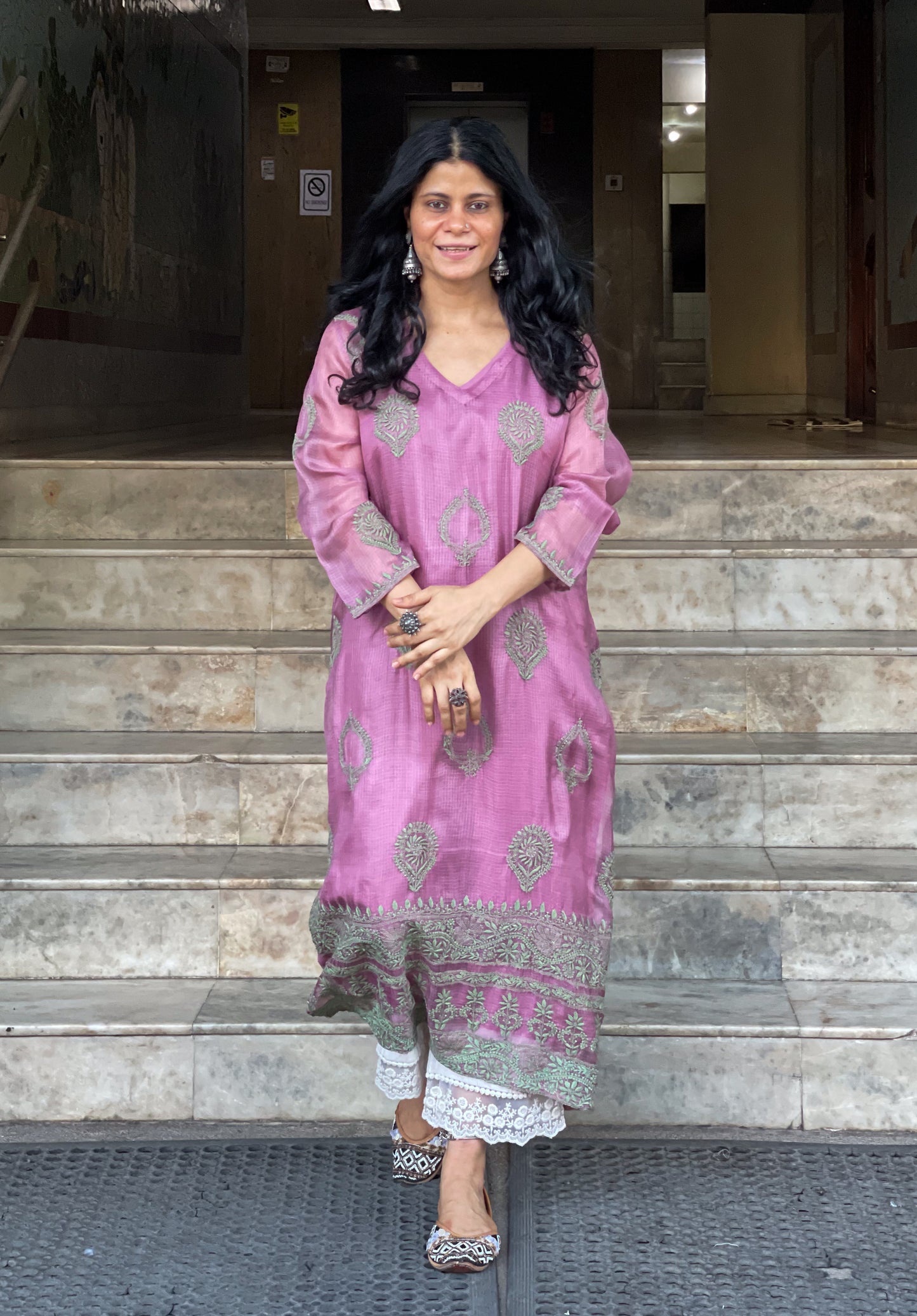 Handembroidered Chikankari Kotasilk Kurta With Lining
