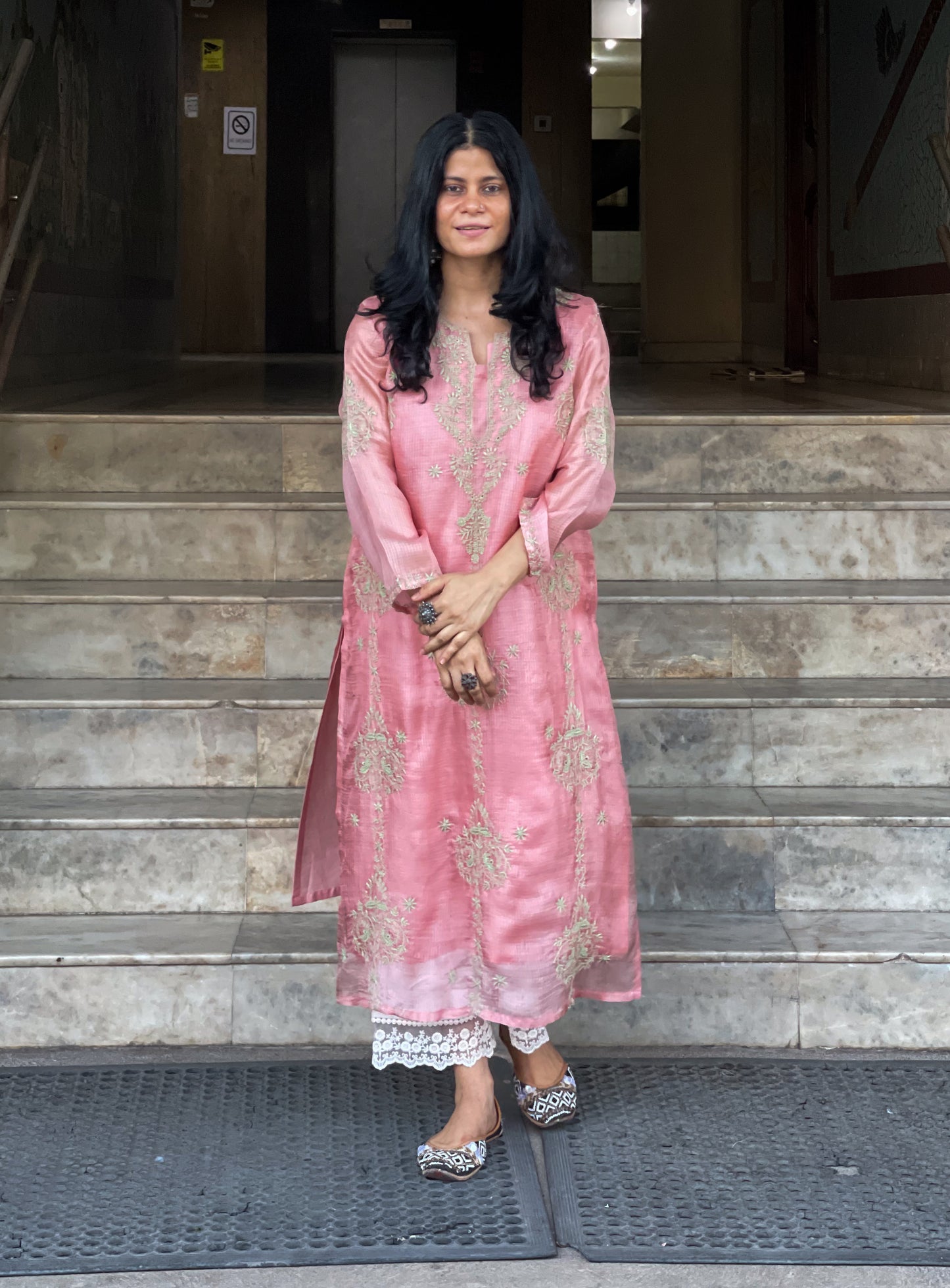 Handembroidered Chikankari Kotasilk Kurta With Lining