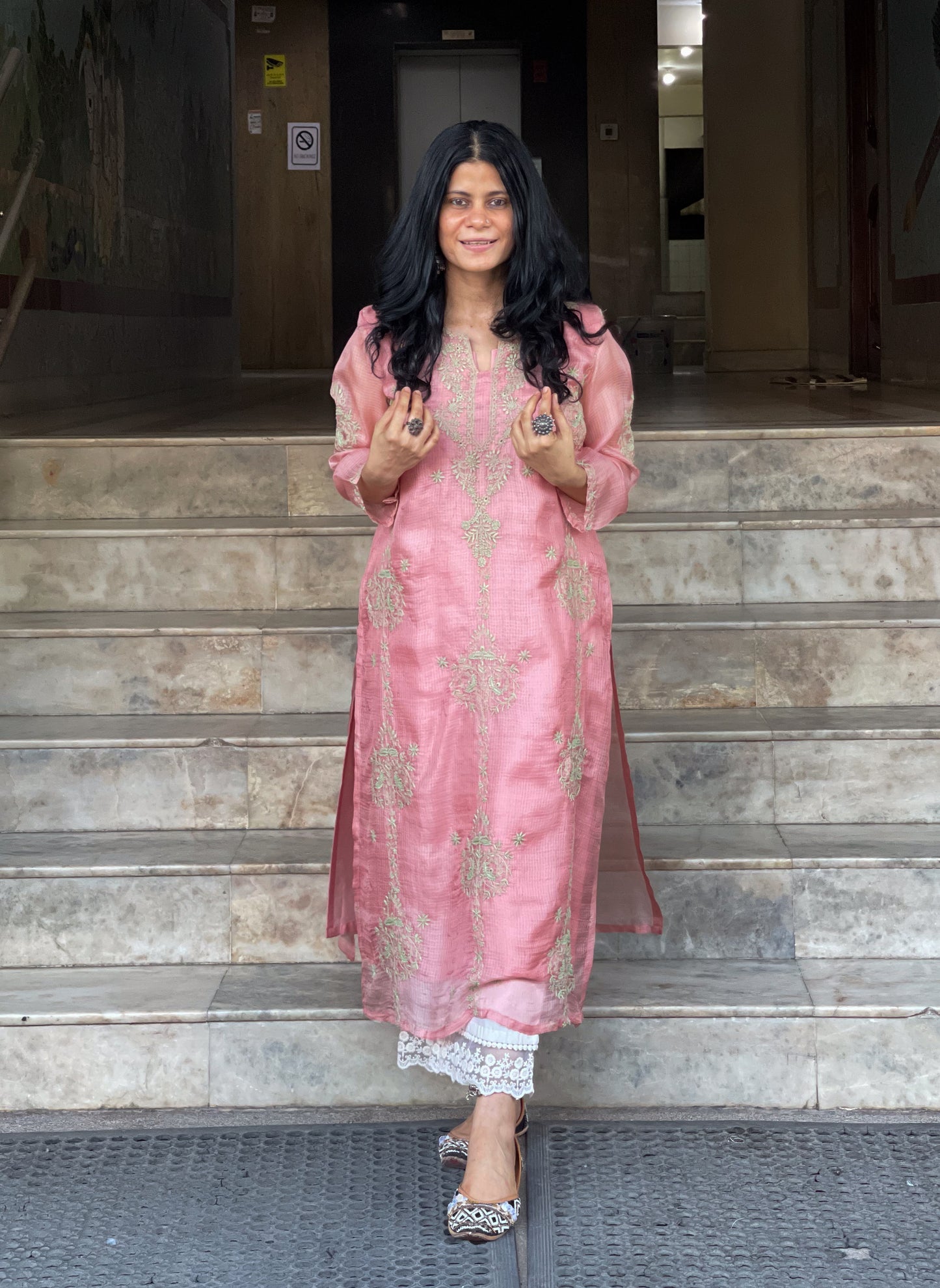 Handembroidered Chikankari Kotasilk Kurta With Lining