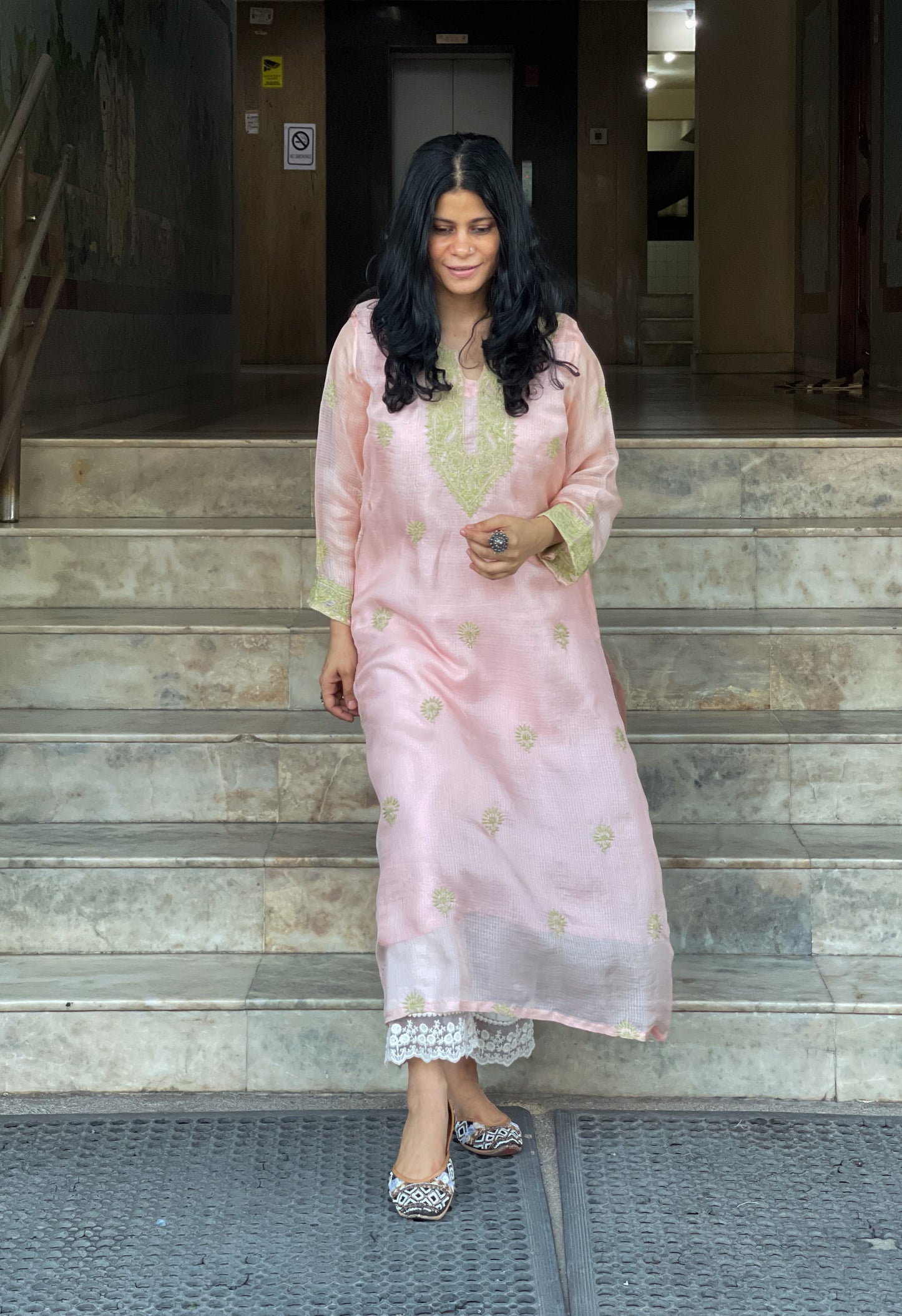 Handembroidered Chikankari Kotasilk Kurta With Lining