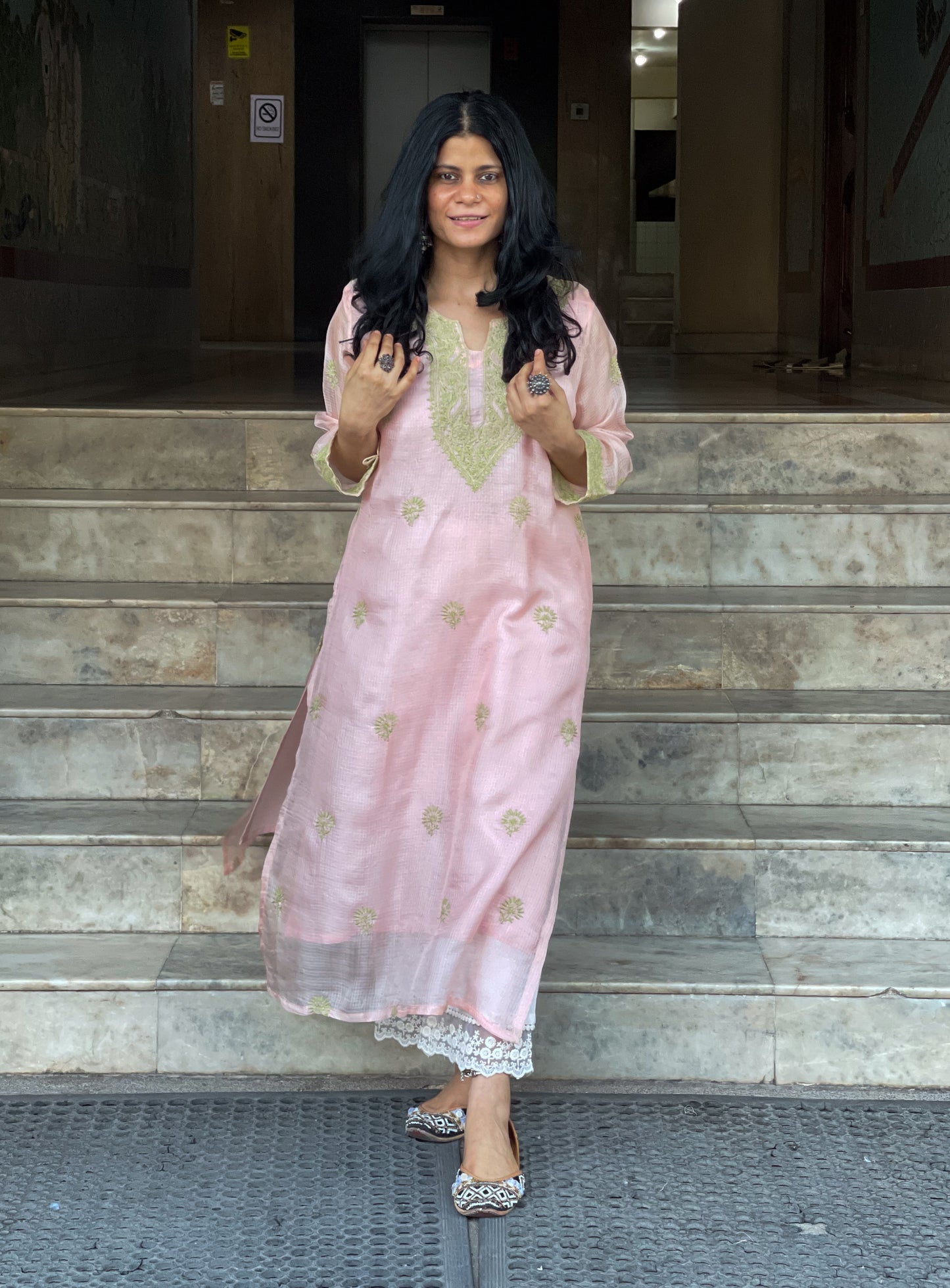 Handembroidered Chikankari Kotasilk Kurta With Lining