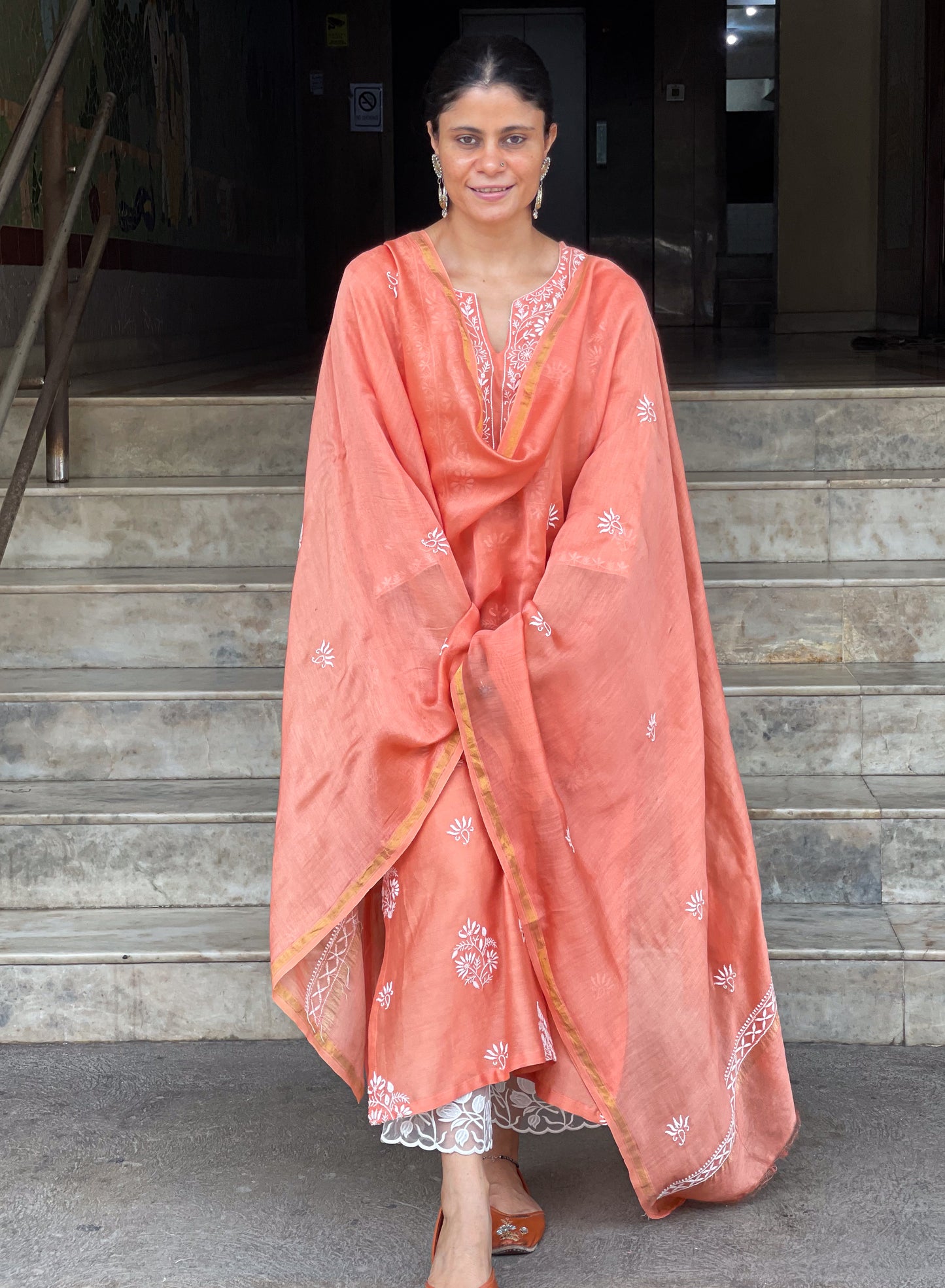 Chanderi Silk Handembroidered Chikankari Dupatta