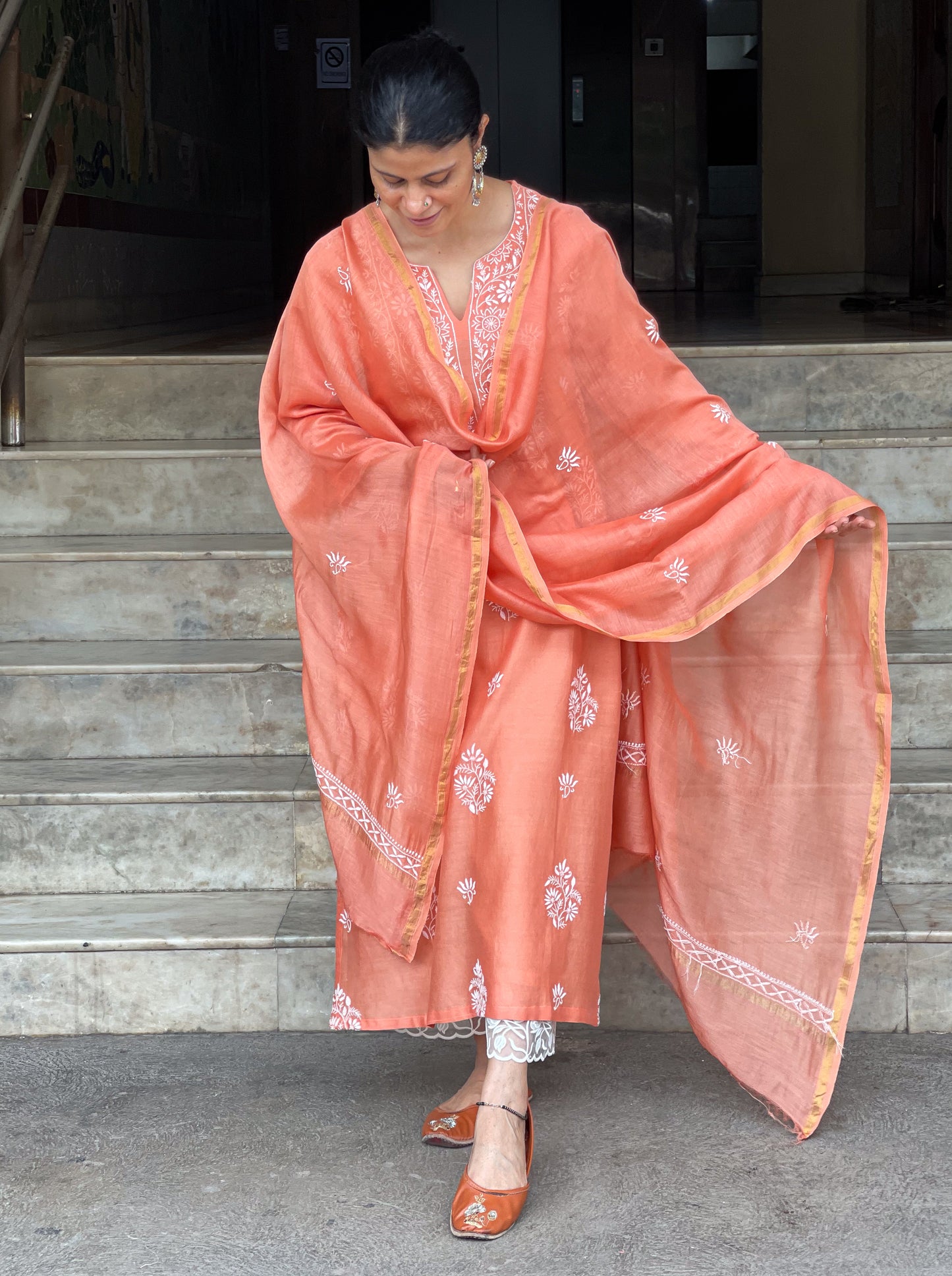 Chanderi Silk Handembroidered Chikankari Dupatta