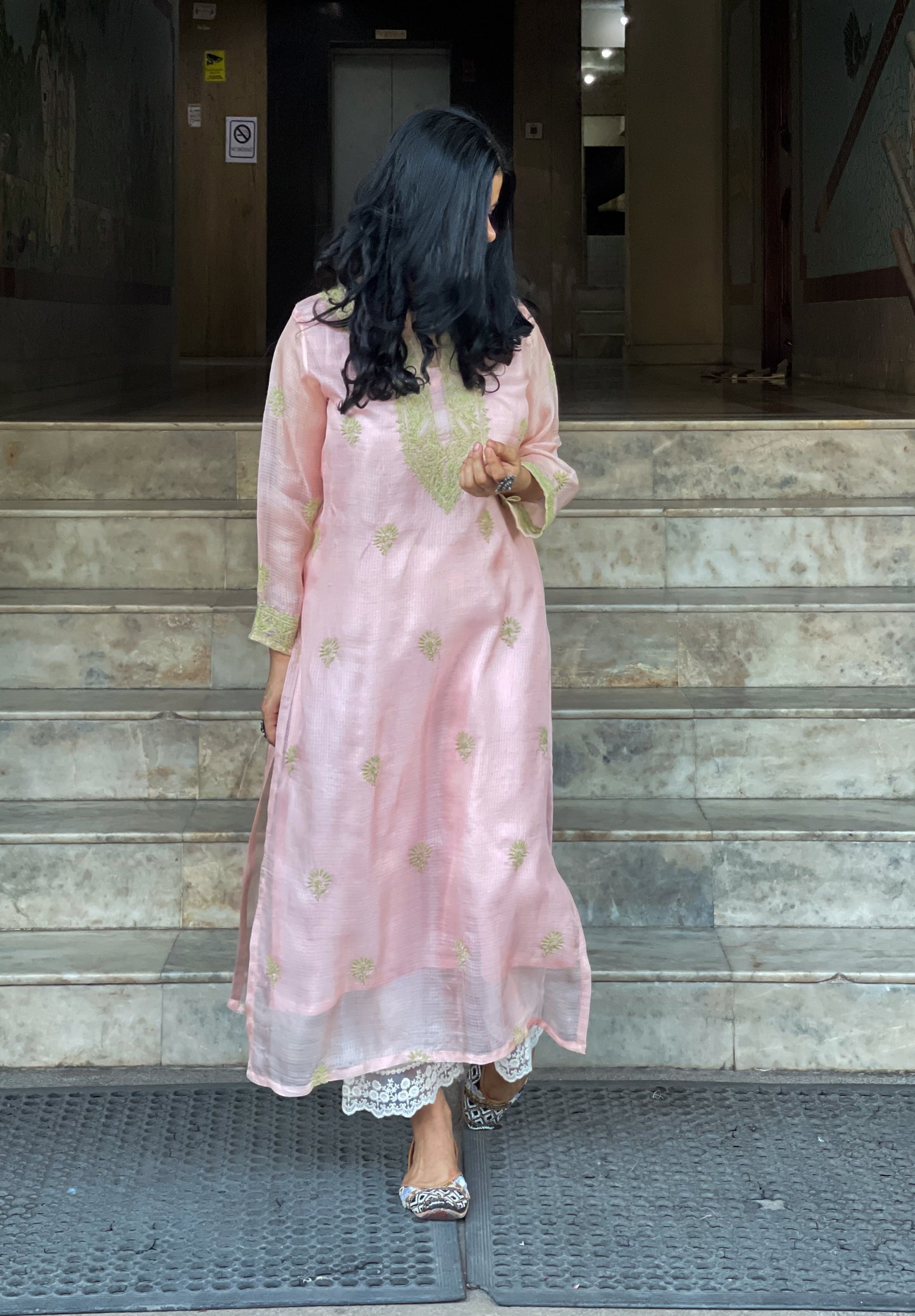 Handembroidered Chikankari Kotasilk Kurta With Lining