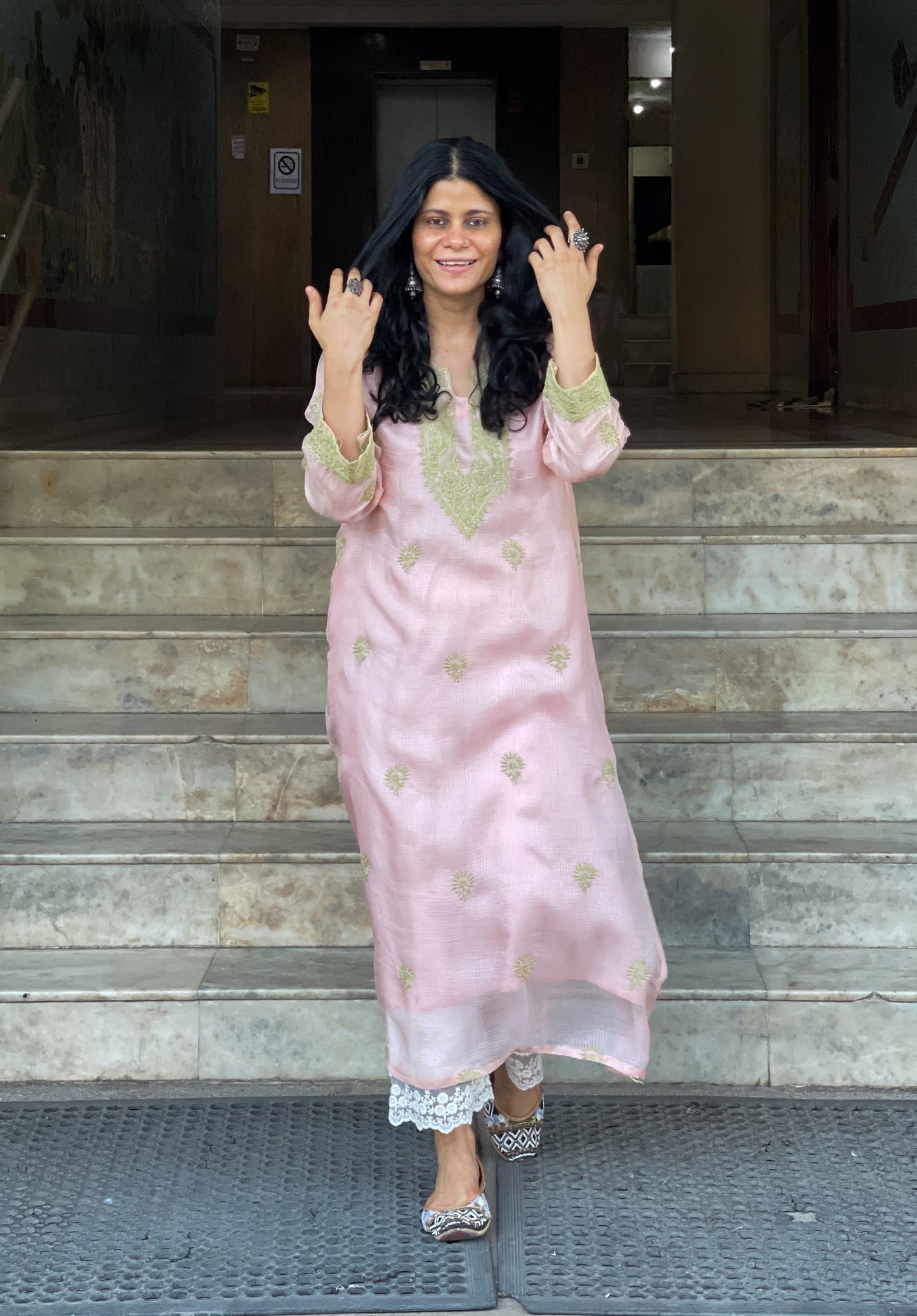 Handembroidered Chikankari Kotasilk Kurta With Lining