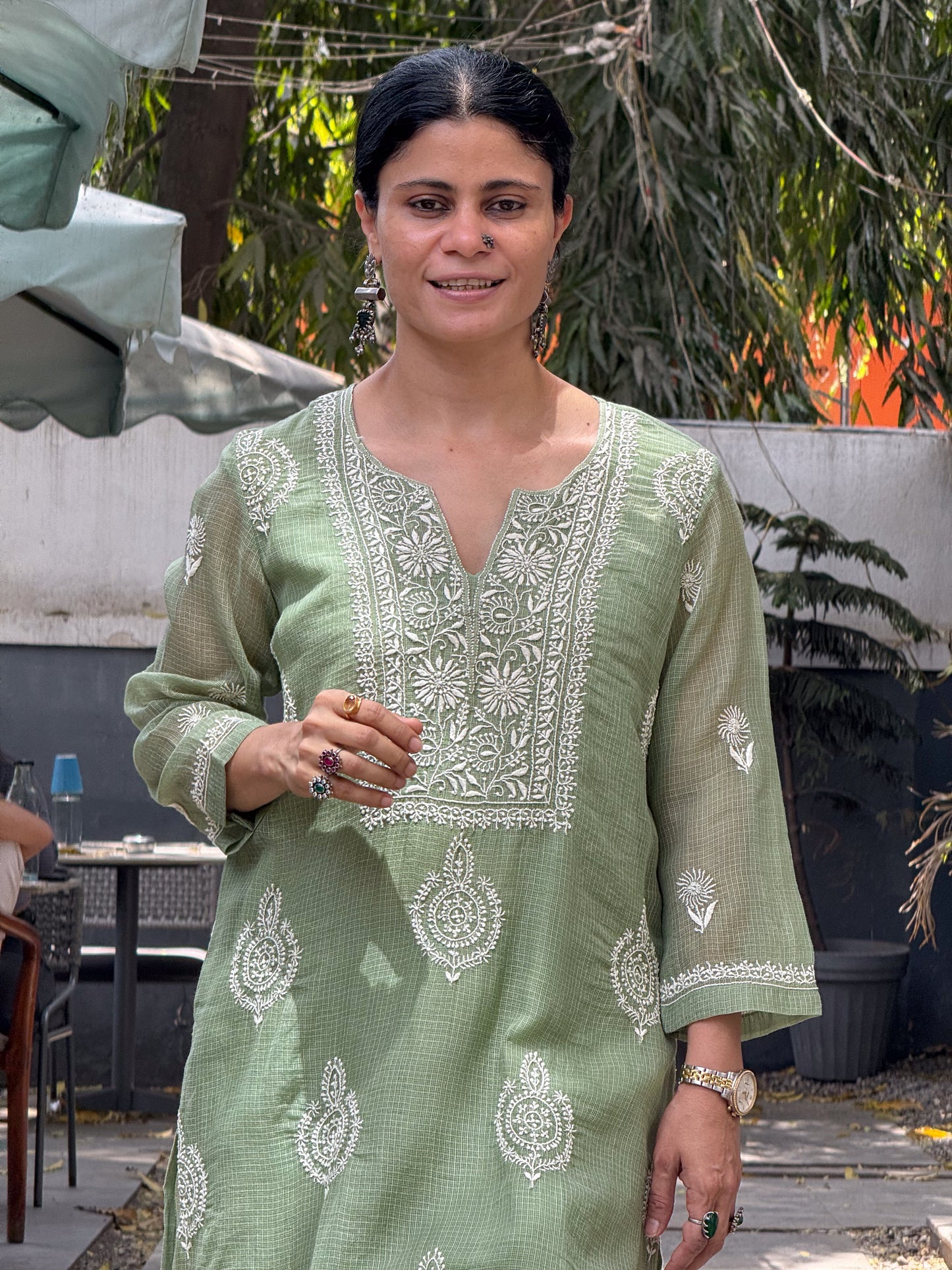 Handloom And Handembroidered Chikankari Kota Doria Kurta