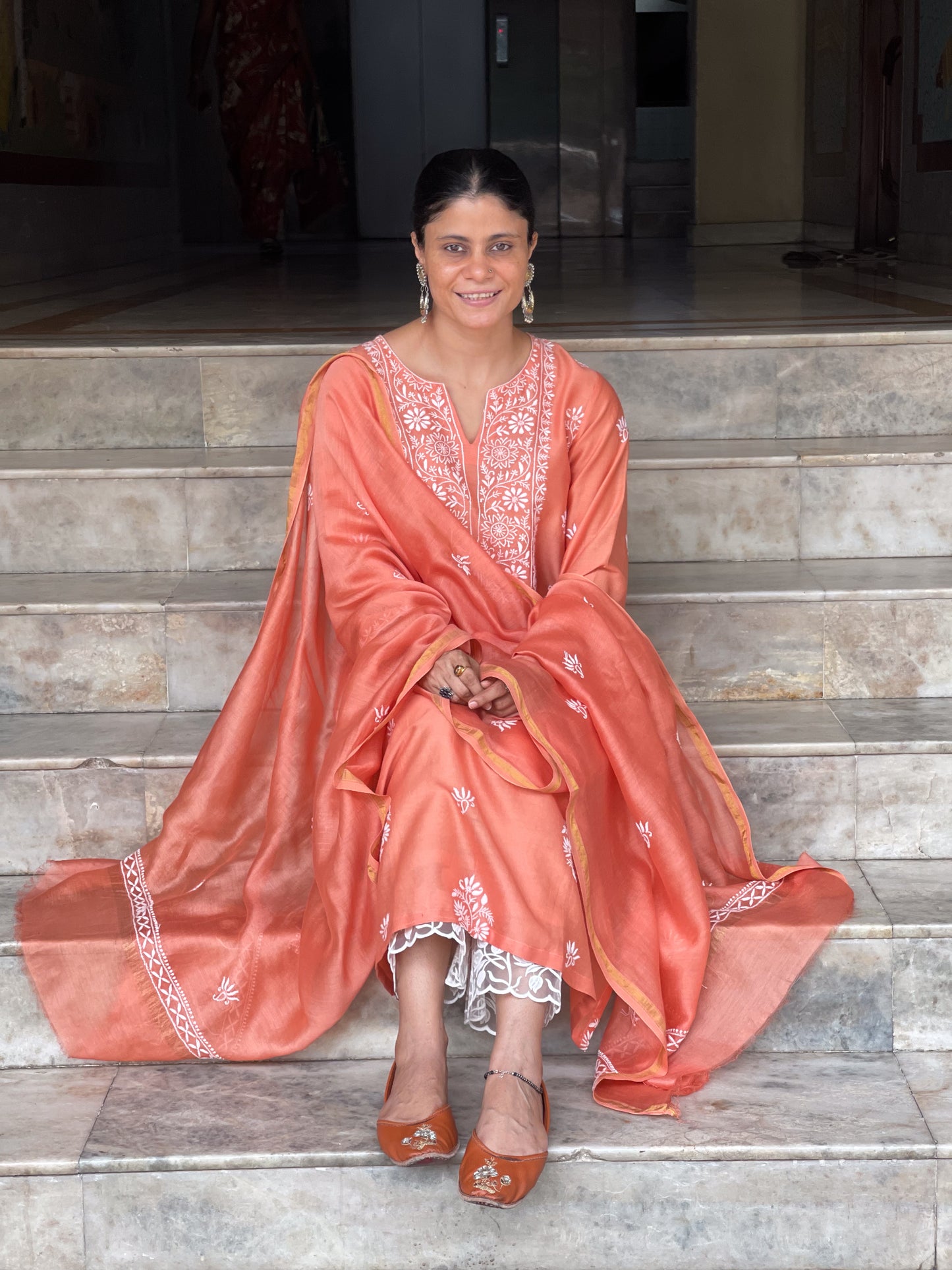 Chanderi Silk Handembroidered Chikankari Dupatta