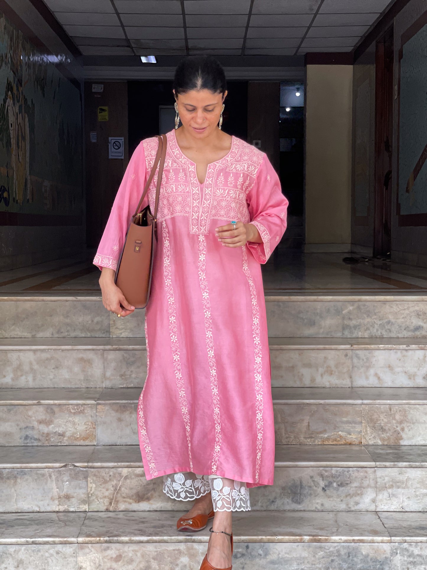 Handembroidered Chikankari Chanderi silk Kurta